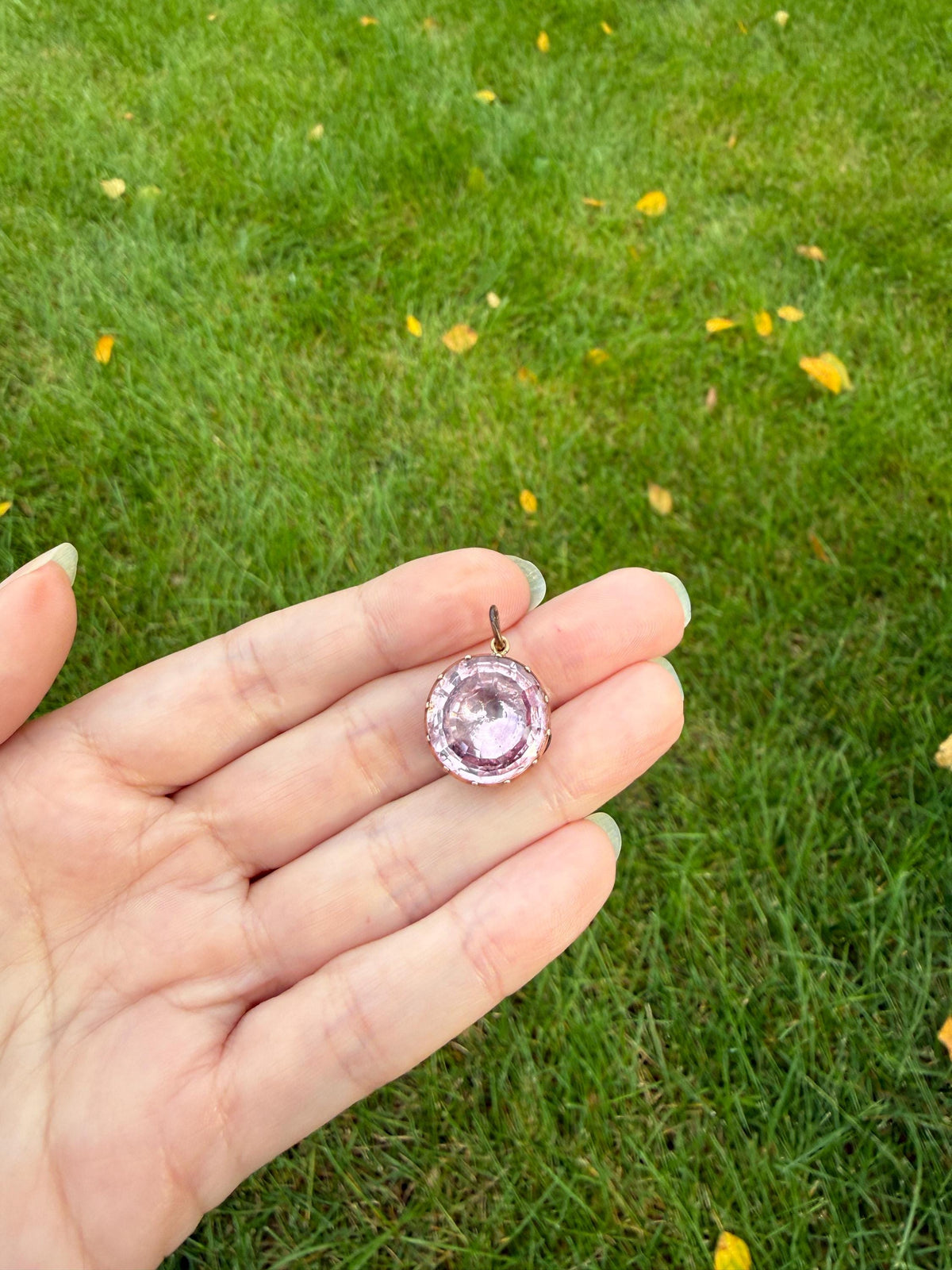 PINK Perfection Georgian Era ANTIQUE Old Cut Natural Pink Topaz Foiled Pendant 10k Gold Victorian Minimalist Glowing Pastel Collet Set