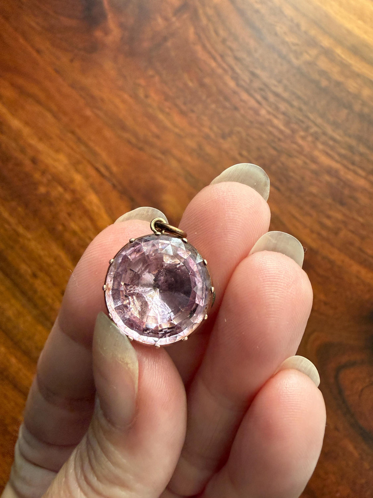 PINK Perfection Georgian Era ANTIQUE Old Cut Natural Pink Topaz Foiled Pendant 10k Gold Victorian Minimalist Glowing Pastel Collet Set