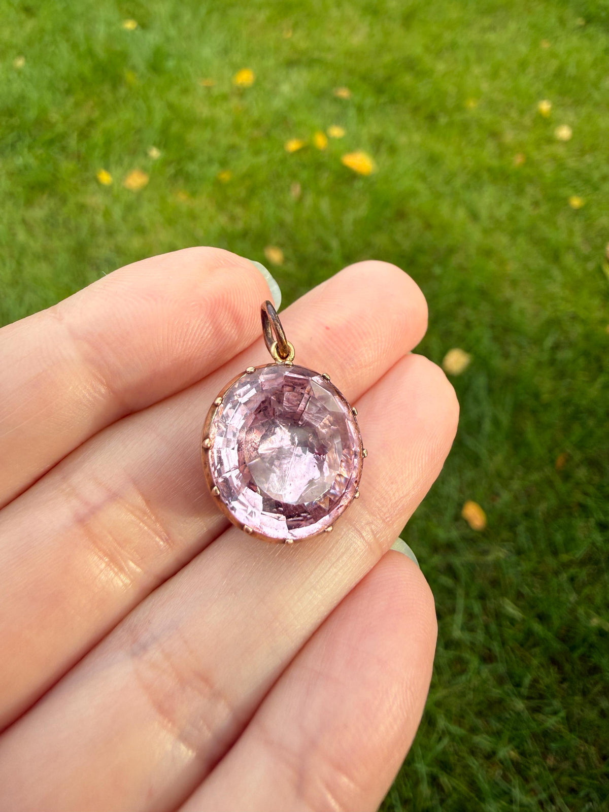 PINK Perfection Georgian Era ANTIQUE Old Cut Natural Pink Topaz Foiled Pendant 10k Gold Victorian Minimalist Glowing Pastel Collet Set