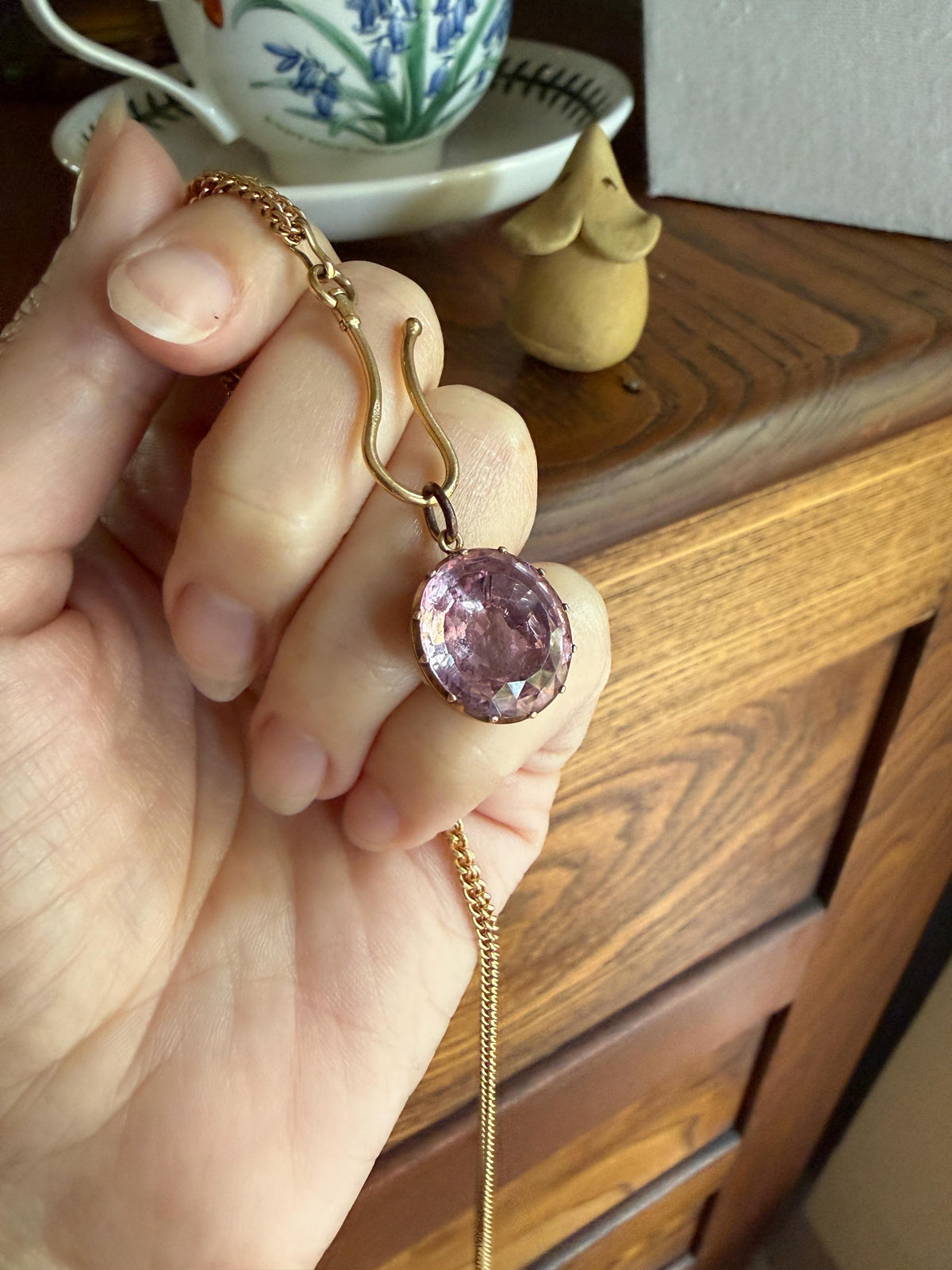 PINK Perfection Georgian Era ANTIQUE Old Cut Natural Pink Topaz Foiled Pendant 10k Gold Victorian Minimalist Glowing Pastel Collet Set