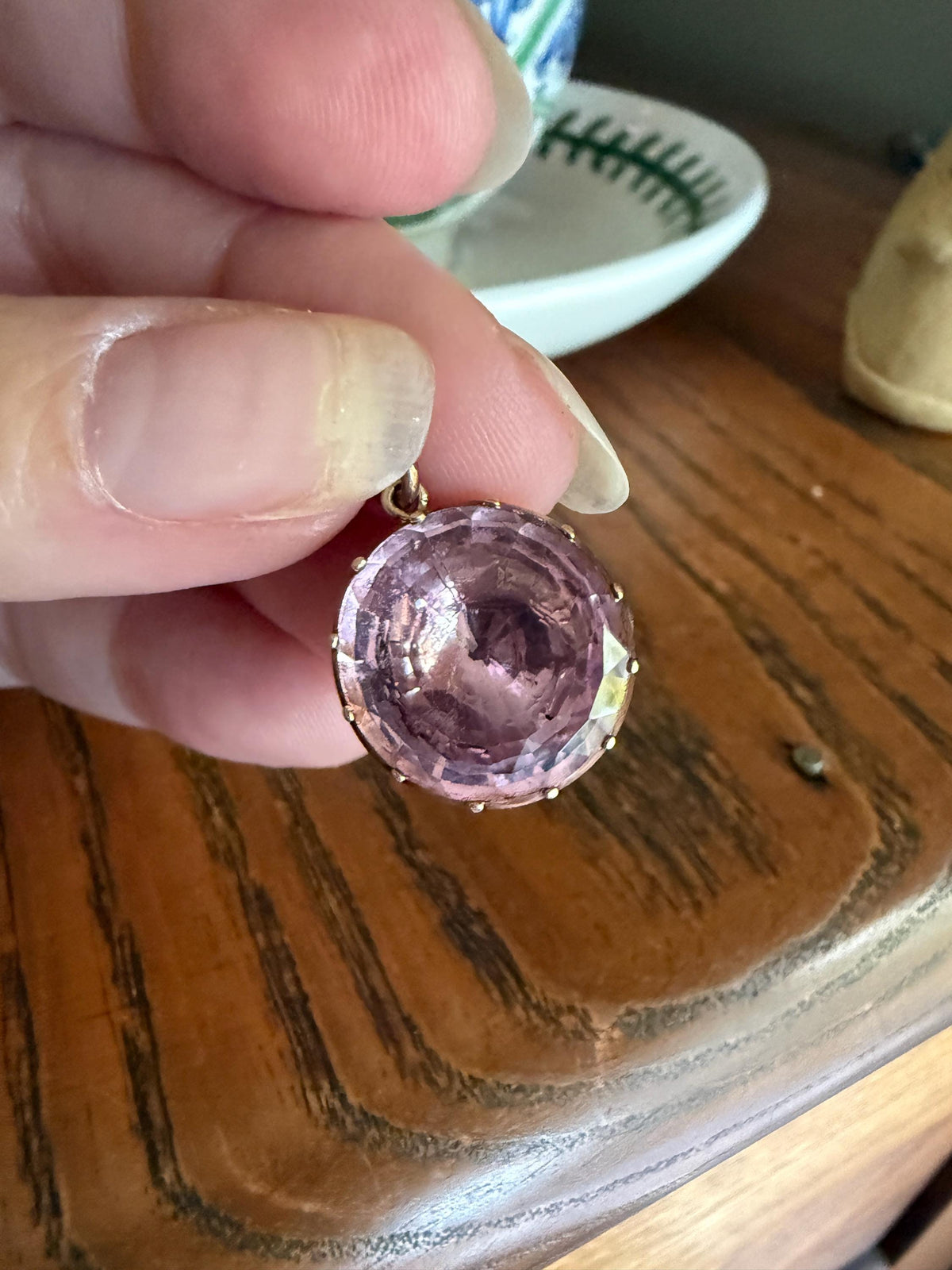 PINK Perfection Georgian Era ANTIQUE Old Cut Natural Pink Topaz Foiled Pendant 10k Gold Victorian Minimalist Glowing Pastel Collet Set