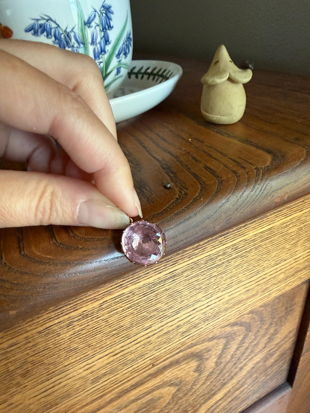 PINK Perfection Georgian Era ANTIQUE Old Cut Natural Pink Topaz Foiled Pendant 10k Gold Victorian Minimalist Glowing Pastel Collet Set