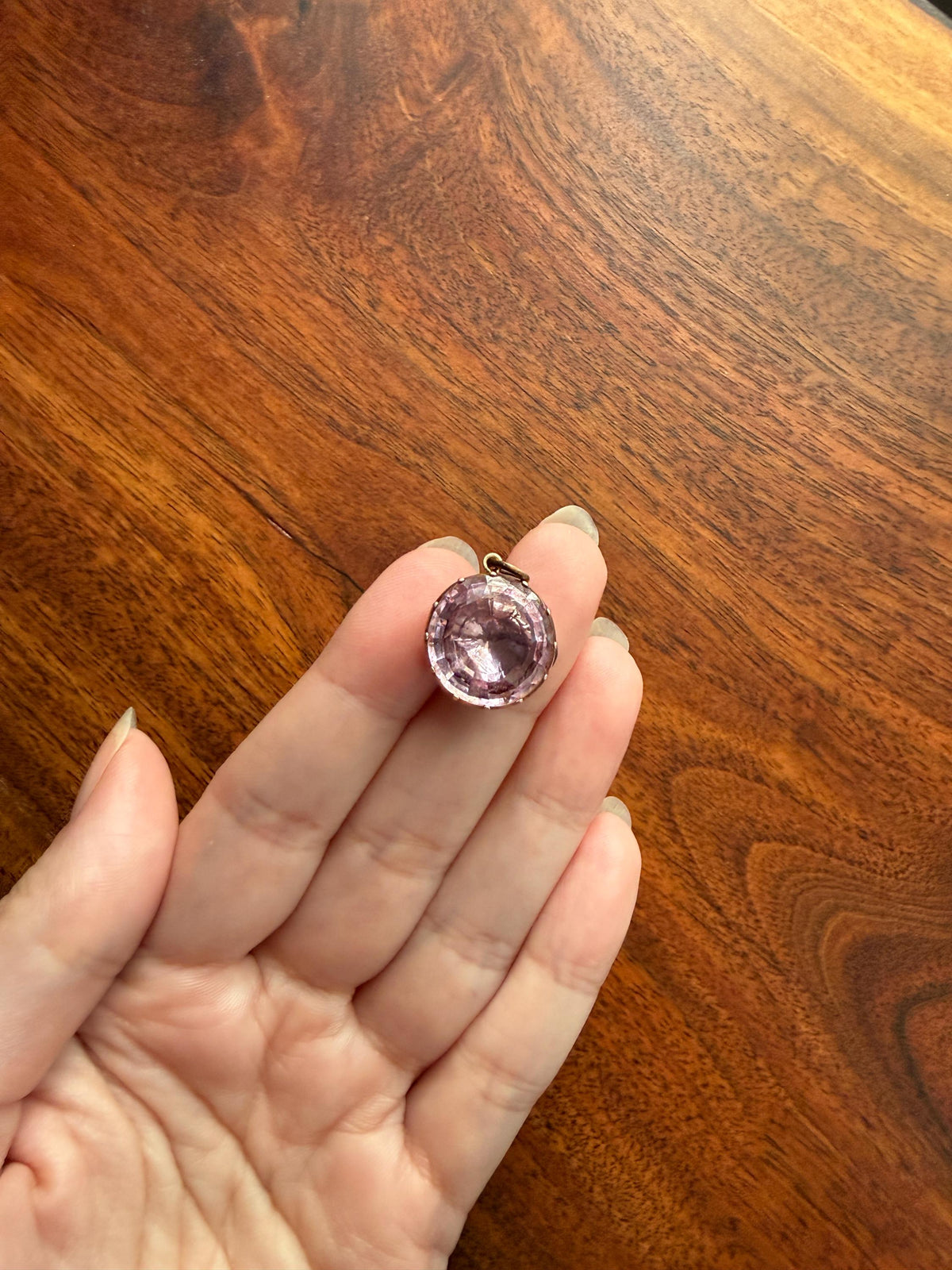 PINK Perfection Georgian Era ANTIQUE Old Cut Natural Pink Topaz Foiled Pendant 10k Gold Victorian Minimalist Glowing Pastel Collet Set