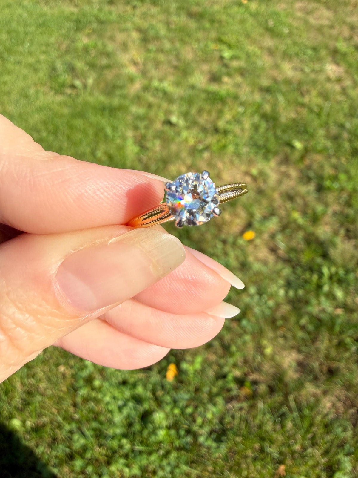 Older Vintage .85 Carat Natural Old European Cut DIAMOND Solitaire Engagement Ring Stacker 18k Yellow Gold Wedding Something Old Art Deco