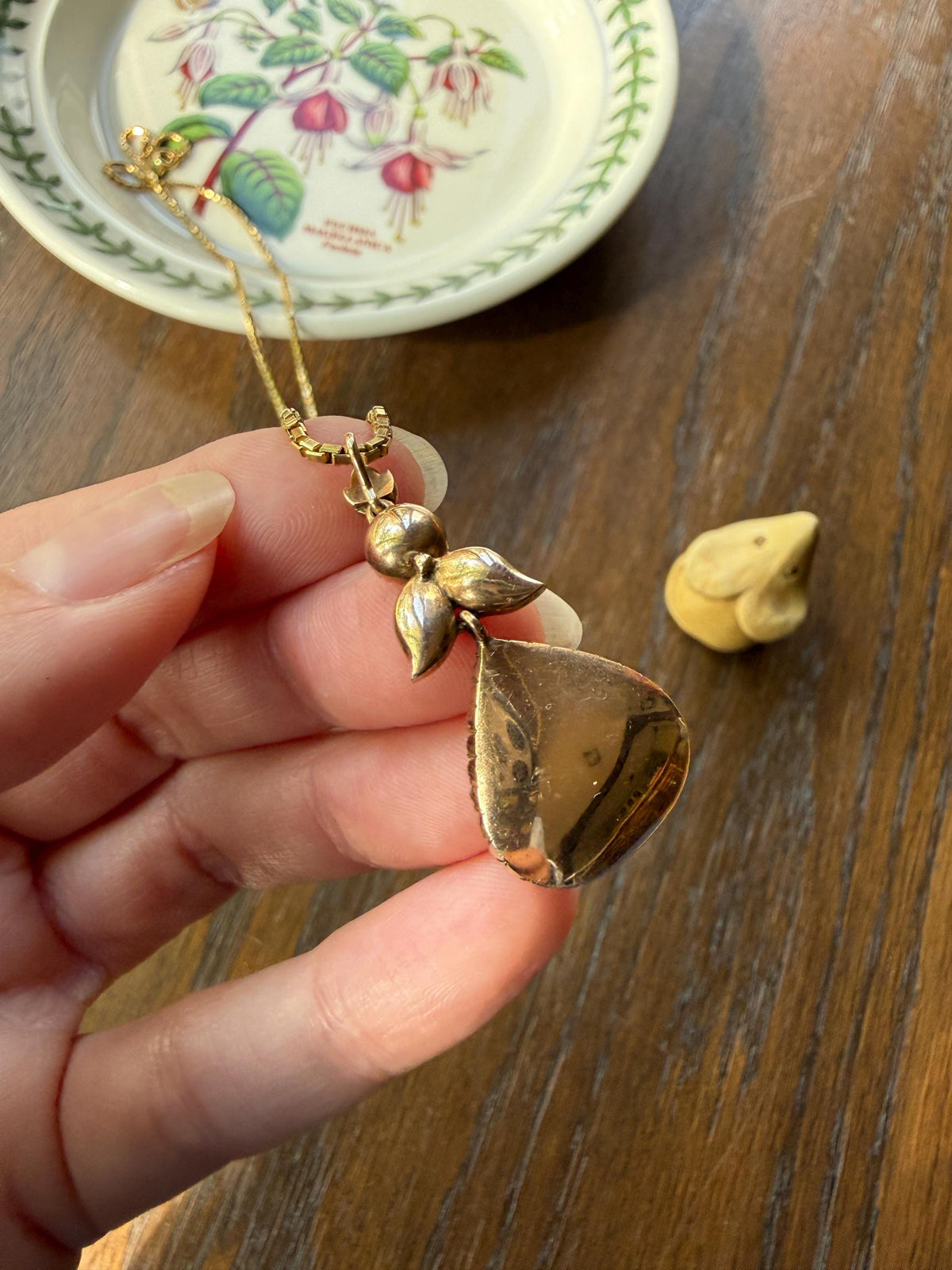 PEAR Triangular Antique XL Natural Old Dutch Rose Cut DIAMOND 3.5 Carat Chubby Pendant 14k Gold Xx Carat Retro Vintage 18k Venetian Chain