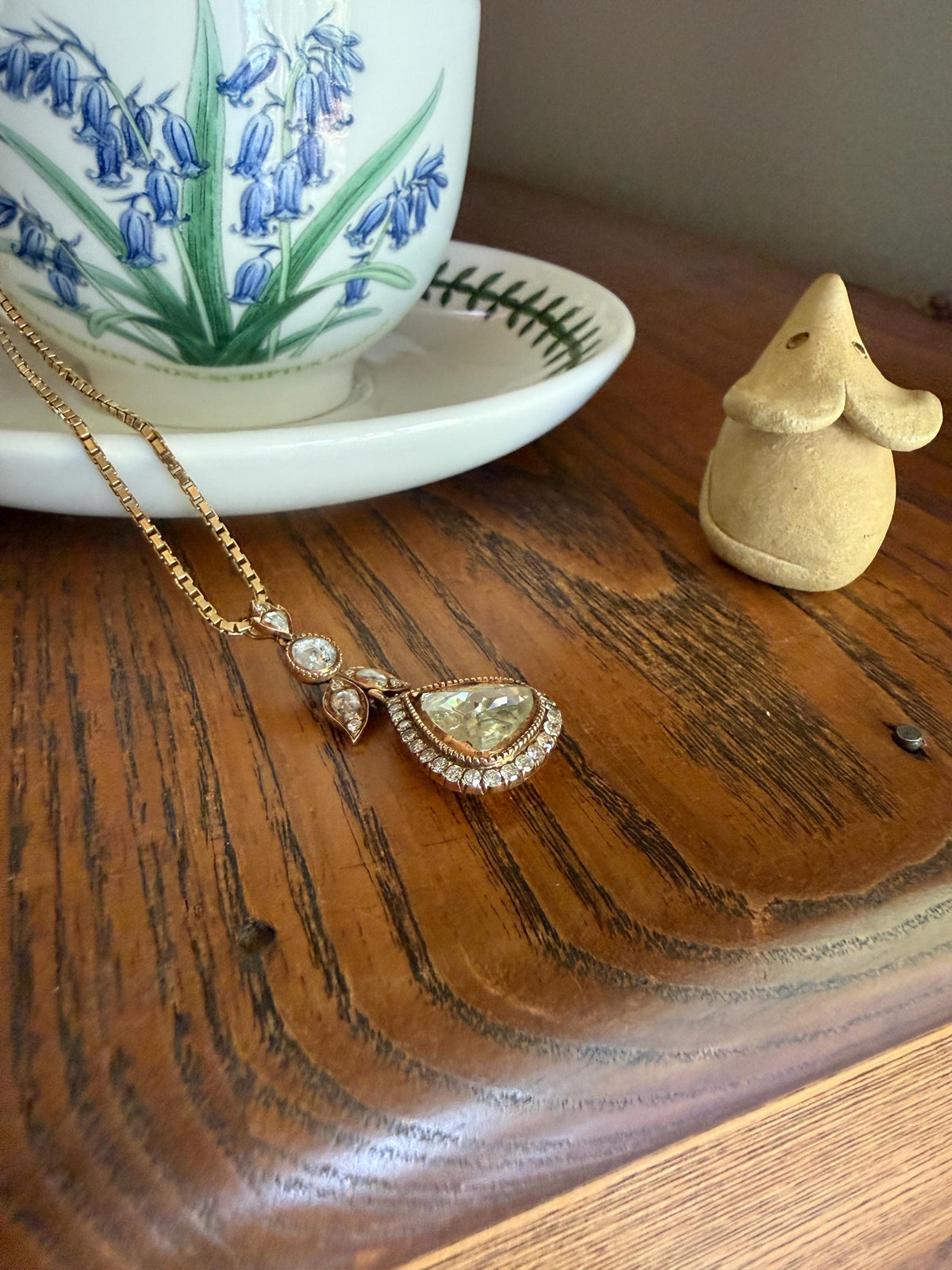 PEAR Triangular Antique XL Natural Old Dutch Rose Cut DIAMOND 3.5 Carat Chubby Pendant 14k Gold Xx Carat Retro Vintage 18k Venetian Chain