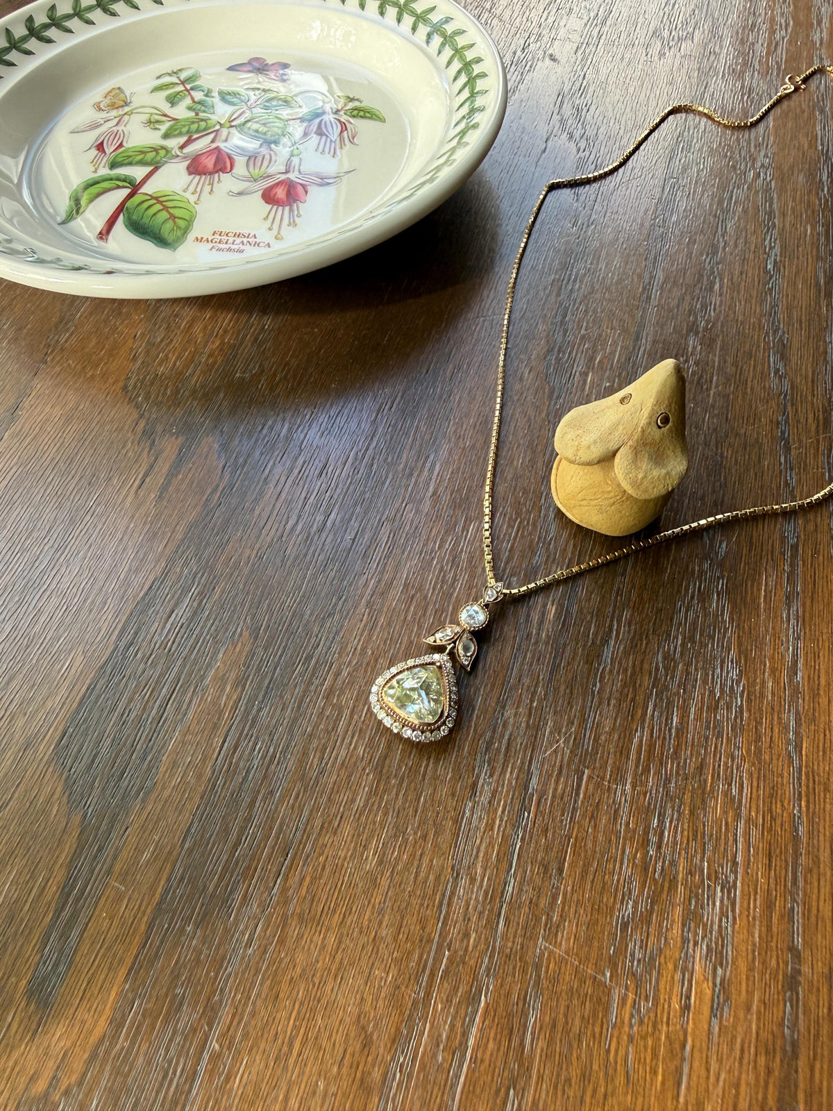 PEAR Triangular Antique XL Natural Old Dutch Rose Cut DIAMOND 3.5 Carat Chubby Pendant 14k Gold Xx Carat Retro Vintage 18k Venetian Chain