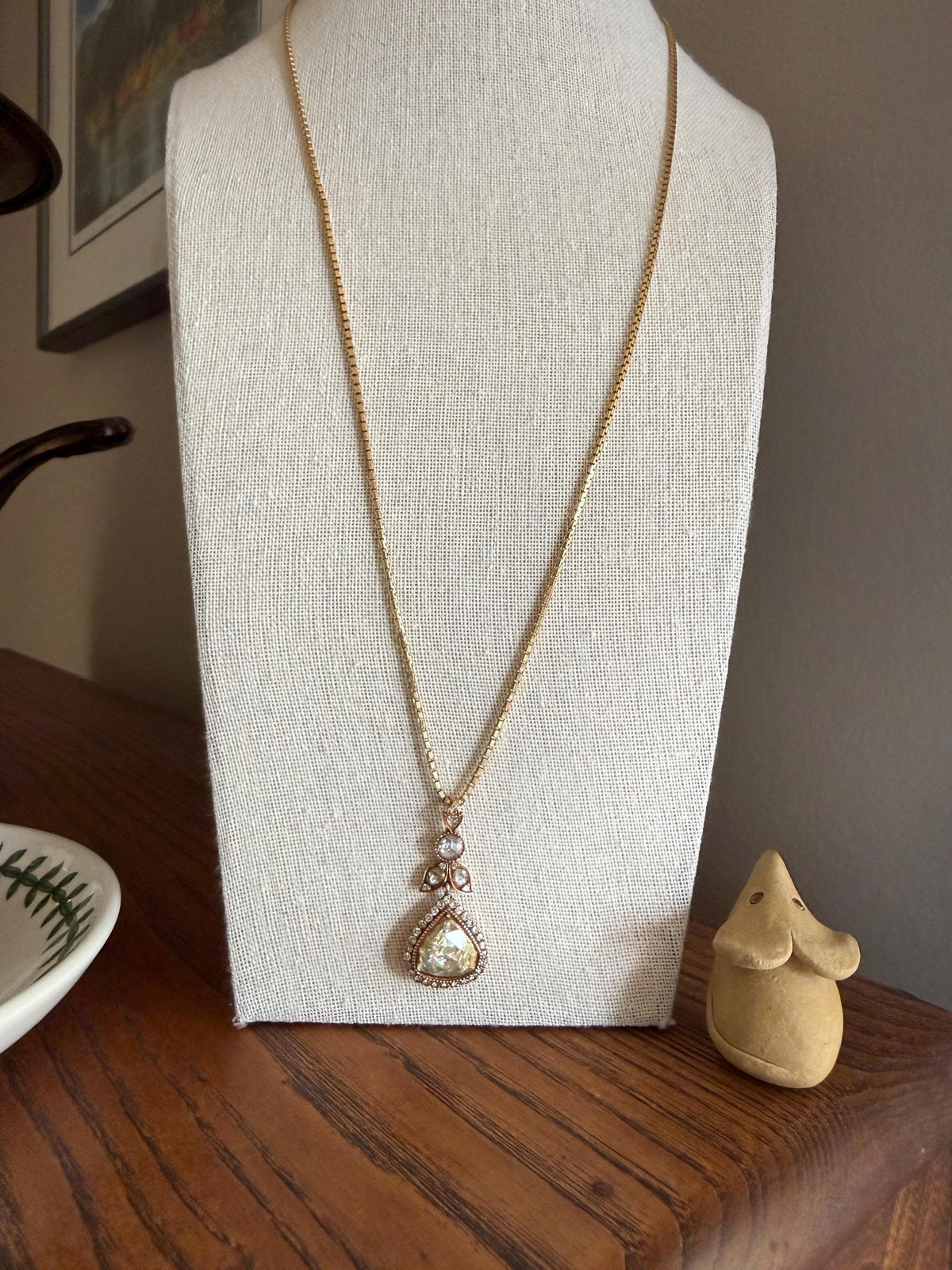 PEAR Triangular Antique XL Natural Old Dutch Rose Cut DIAMOND 3.5 Carat Chubby Pendant 14k Gold Xx Carat Retro Vintage 18k Venetian Chain