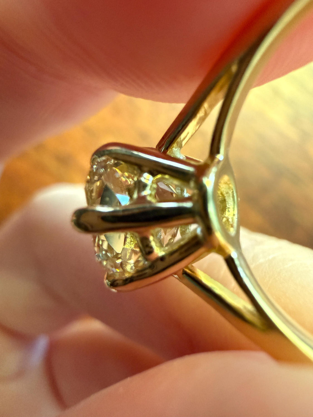 Fancy Brownish Yellow Eye Clean 1.52 Carat Cushion Cut DIAMOND Ring w/ CERT. French Vintage Solitaire 18k Gold Engagement Paris Find