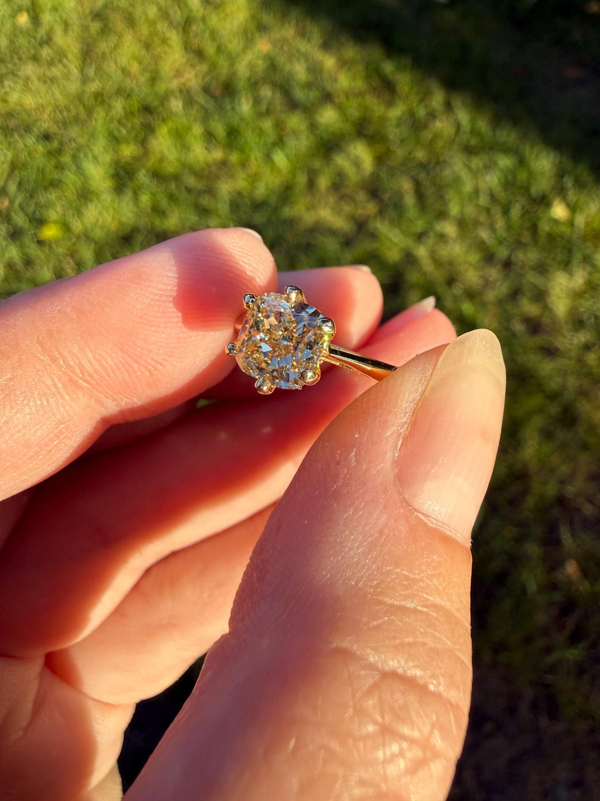 Fancy Brownish Yellow Eye Clean 1.52 Carat Cushion Cut DIAMOND Ring w/ CERT. French Vintage Solitaire 18k Gold Engagement Paris Find