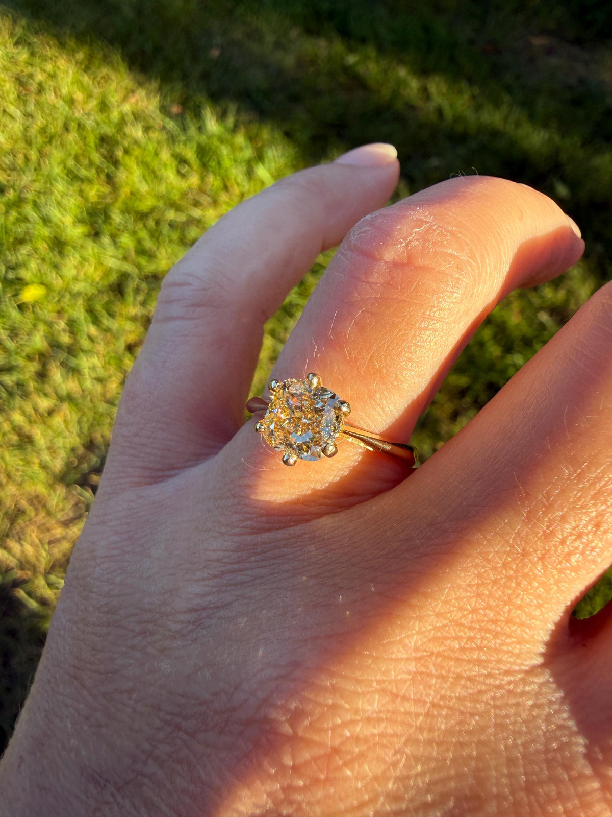 Fancy Brownish Yellow Eye Clean 1.52 Carat Cushion Cut DIAMOND Ring w/ CERT. French Vintage Solitaire 18k Gold Engagement Paris Find