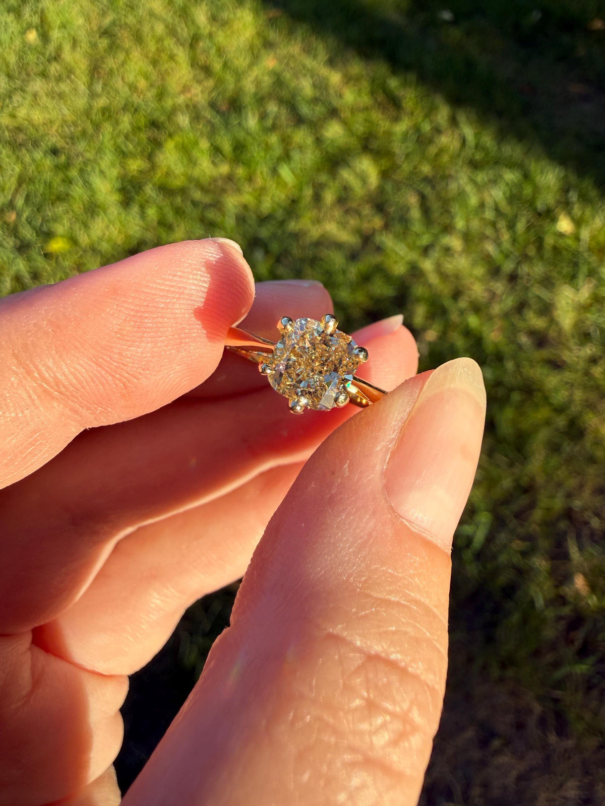 Fancy Brownish Yellow Eye Clean 1.52 Carat Cushion Cut DIAMOND Ring w/ CERT. French Vintage Solitaire 18k Gold Engagement Paris Find