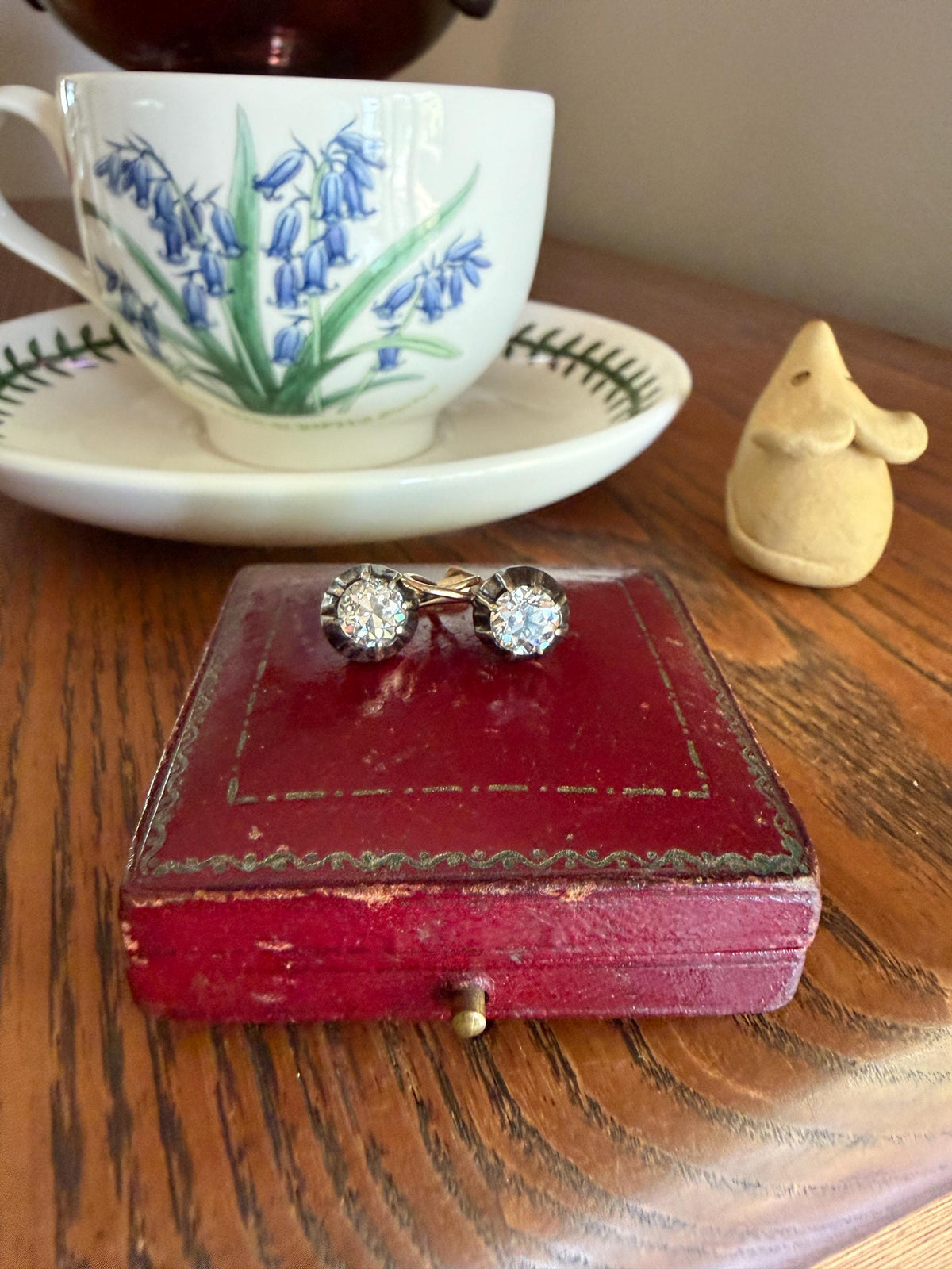 Original Antique Two Carats Tdw Natural Old Mine Cut Diamond Earrings 14k Gold Silver Collets Victorian Dangle Dormeuse Gift 2Ctw