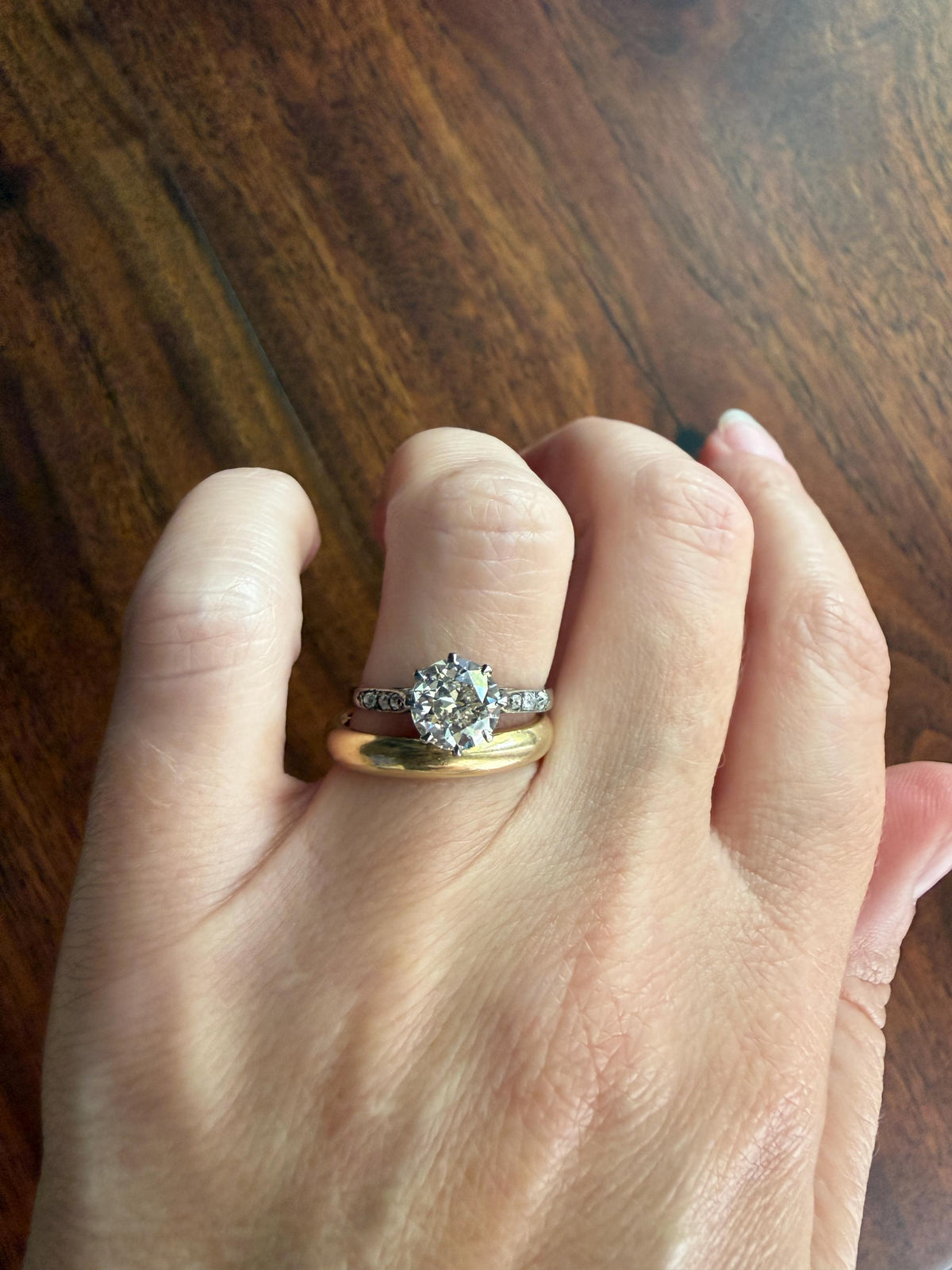 Antique Art Deco One Carat + Natural Old European Cut DIAMOND Solitaire Engagement Ring Old Mine Stacker 18k White Gold Wedding