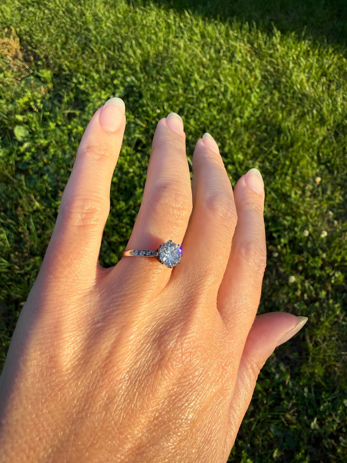 Antique Art Deco One Carat + Natural Old European Cut DIAMOND Solitaire Engagement Ring Old Mine Stacker 18k White Gold Wedding