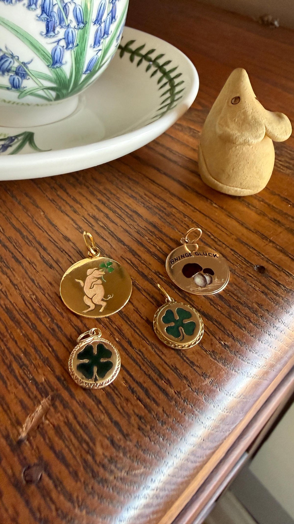 Antique "Bringer of Luck" Bringe Glück MUSHROOM 14k Gold Solid Figural Enamel Pendant Charm Jugendstil Medallion Figural Lucky Talisman