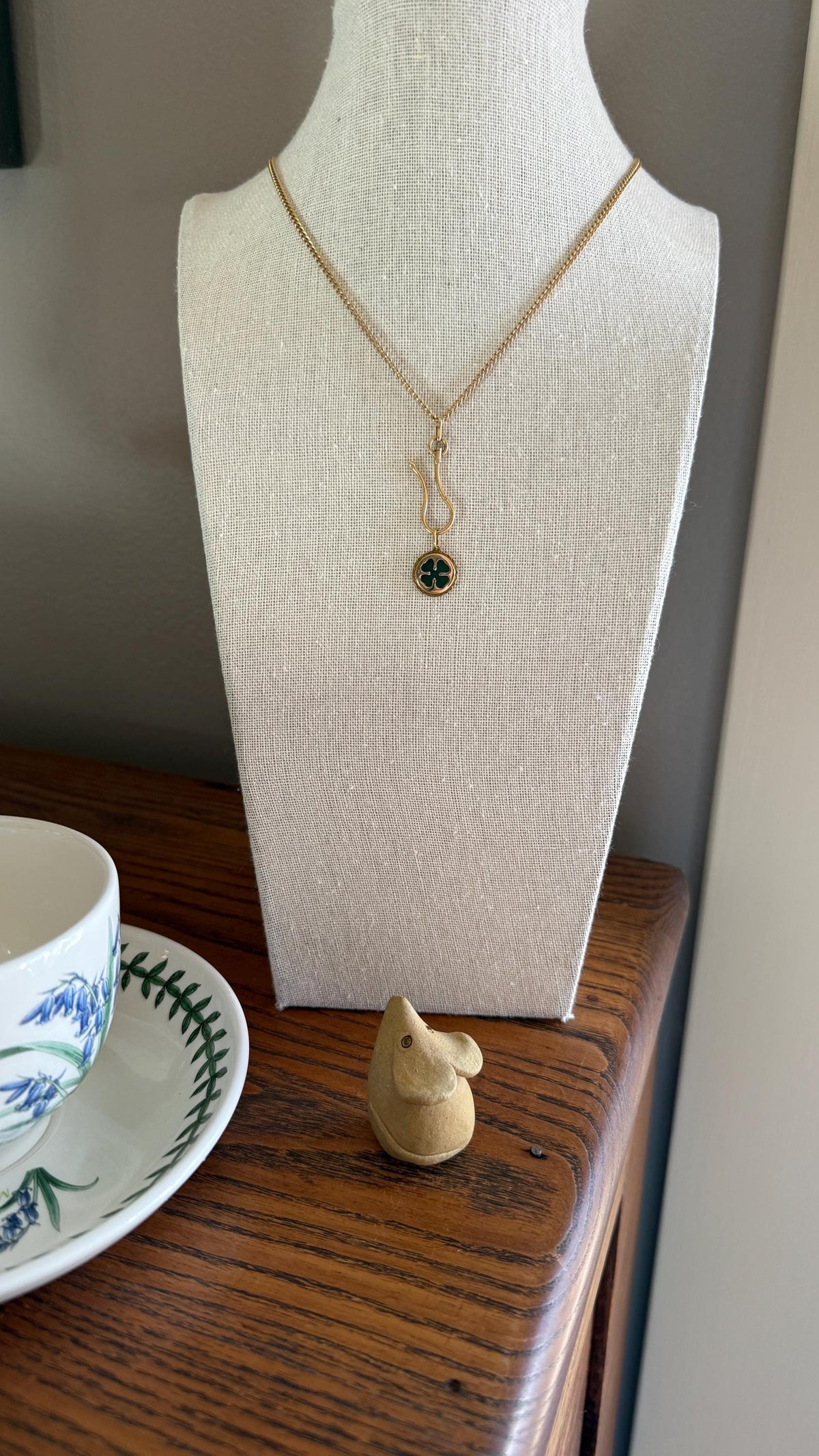 Antique Lucky Clover 14k Gold Solid Figural Green Enamel Pendant Charm Jugendstil Medallion Figural Good Luck Talisman #1