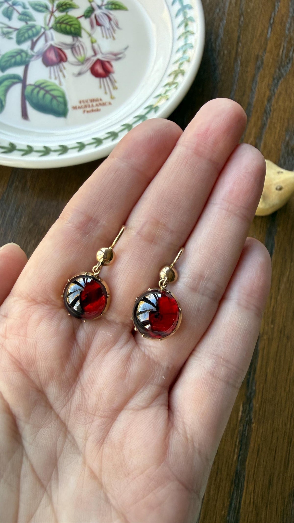 Antique Juicy GARNET Earrings French 18k Gold Collet Set Dangle Glowing Gumdrops Holiday Gift Crimson Berry Red Drops Georgian Victorian