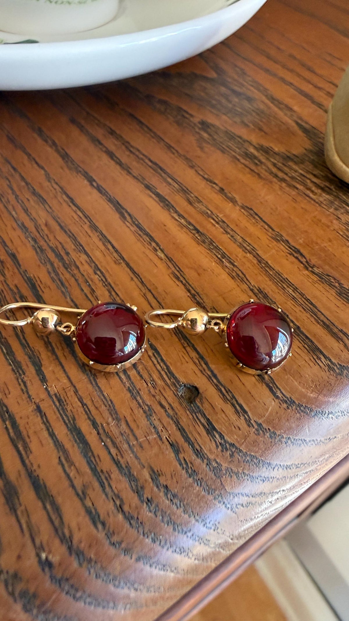 Antique Juicy GARNET Earrings French 18k Gold Collet Set Dangle Glowing Gumdrops Holiday Gift Crimson Berry Red Drops Georgian Victorian