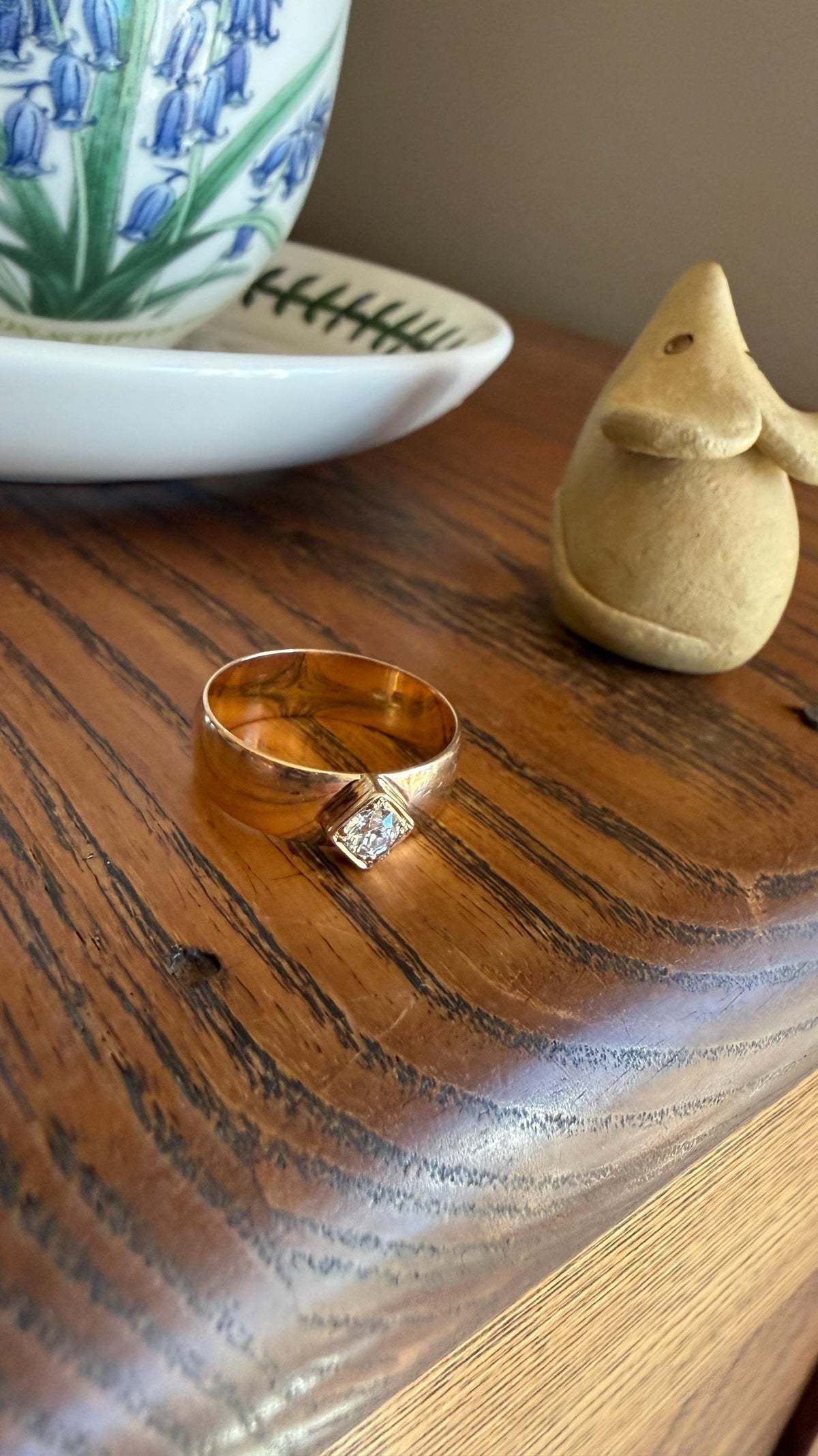 Vintage Eye Clean Natural Old Mine Cut DIAMOND Wide Band Ring 14k Gold Solid Square Bezel Unisex Stacker