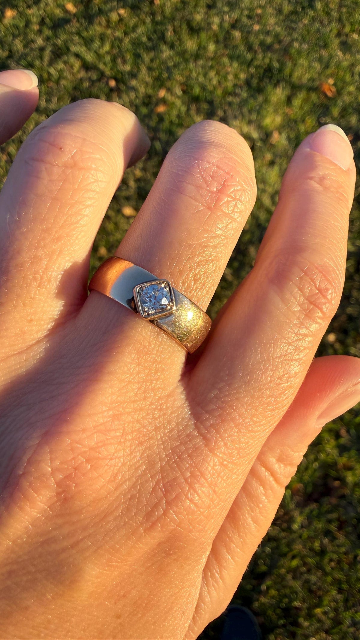 Vintage Eye Clean Natural Old Mine Cut DIAMOND Wide Band Ring 14k Gold Solid Square Bezel Unisex Stacker