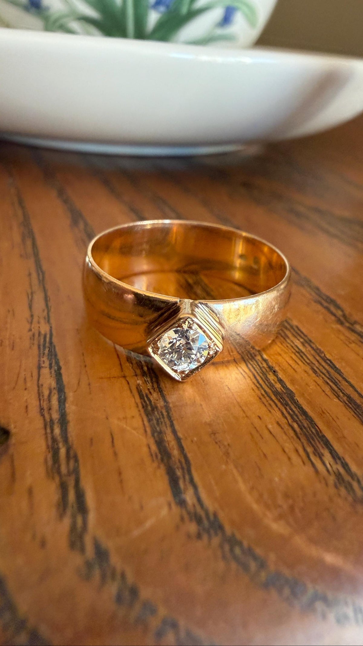 Vintage Eye Clean Natural Old Mine Cut DIAMOND Wide Band Ring 14k Gold Solid Square Bezel Unisex Stacker