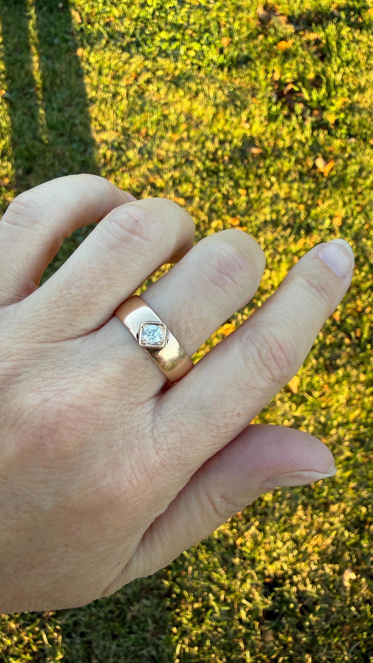Vintage Eye Clean Natural Old Mine Cut DIAMOND Wide Band Ring 14k Gold Solid Square Bezel Unisex Stacker