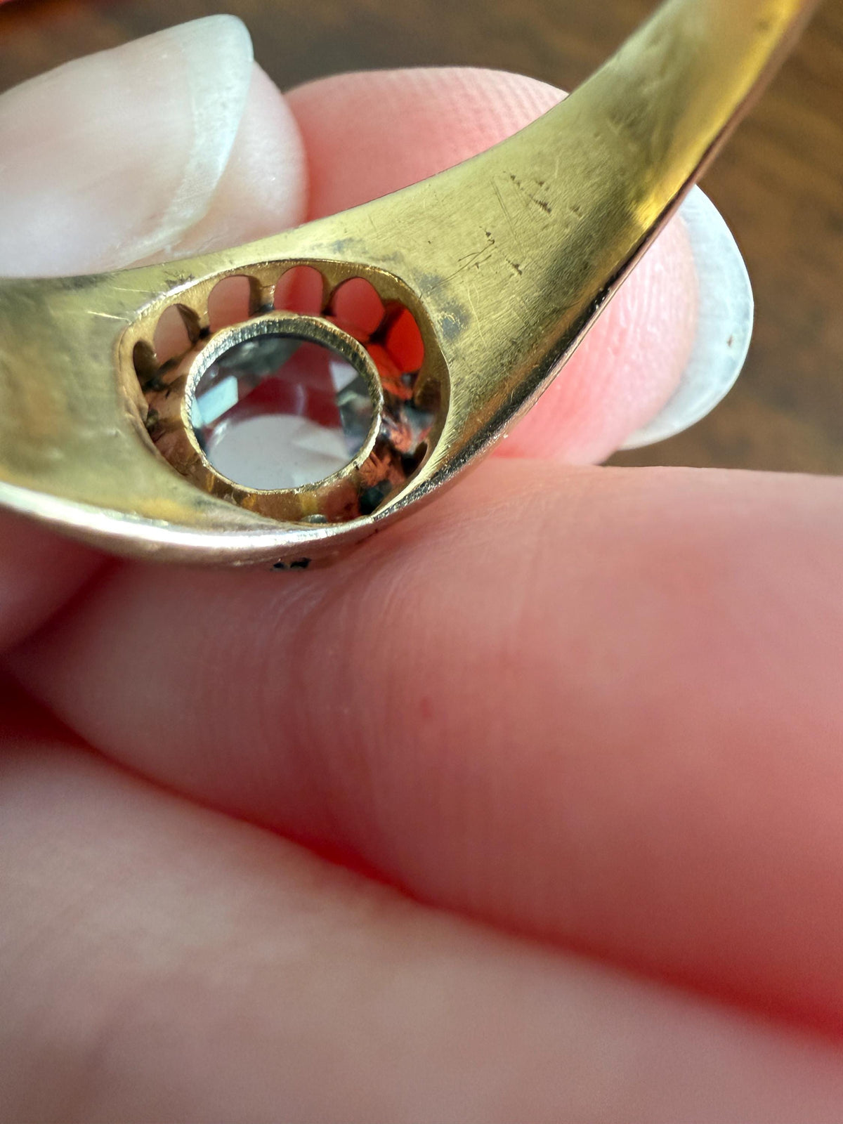 Antique Natural Rose Cut DIAMOND Open Back Ring 18k Gold 1+ Carat Face Up Eye Clean Spready Freeform Triangle Belcher Gypsy Buttercup Band