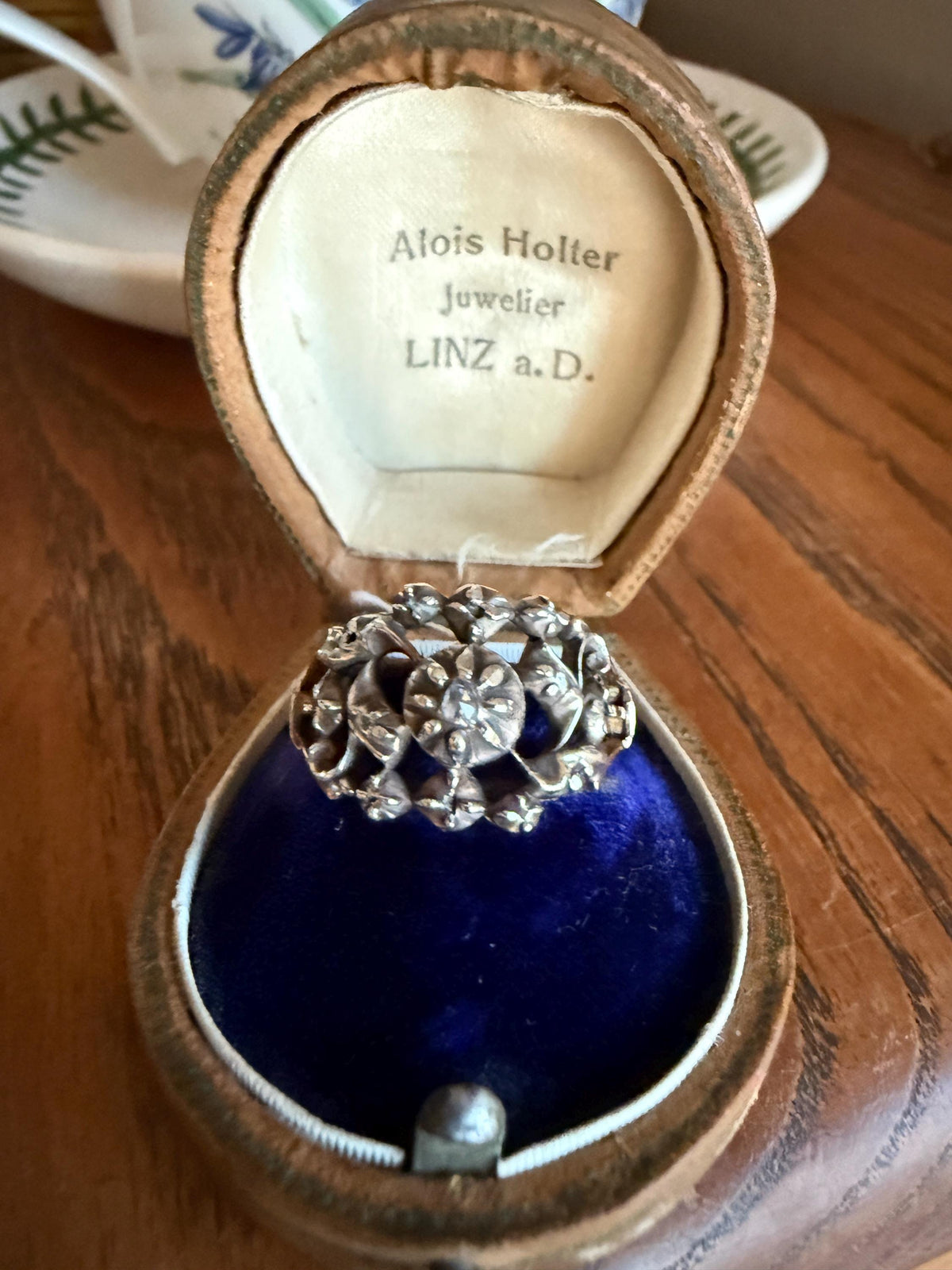 Ornate Victorian Antique Lacy Floral Vine 14k Gold Silver Rose Cut Diamond Ring Scrolled Wide Band Stacker