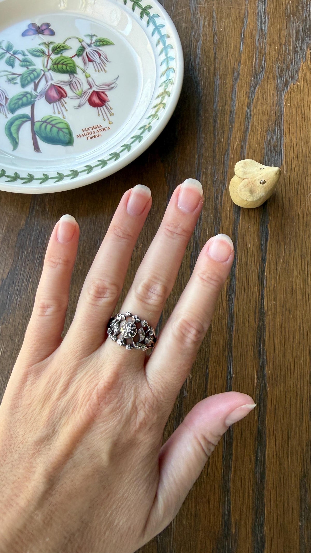 Ornate Victorian Antique Lacy Floral Vine 14k Gold Silver Rose Cut Diamond Ring Scrolled Wide Band Stacker