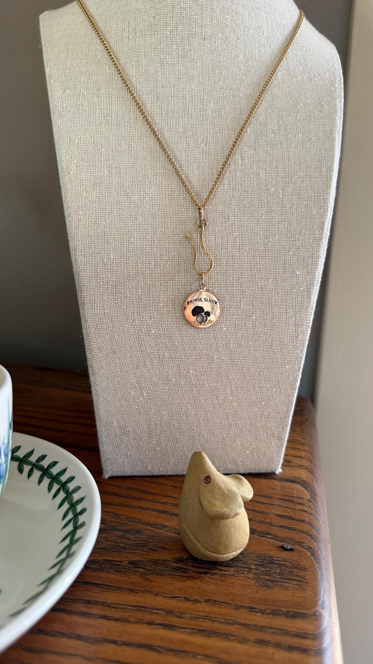 Antique "Bringer of Luck" Bringe Glück MUSHROOM 14k Gold Solid Figural Enamel Pendant Charm Jugendstil Medallion Figural Lucky Talisman