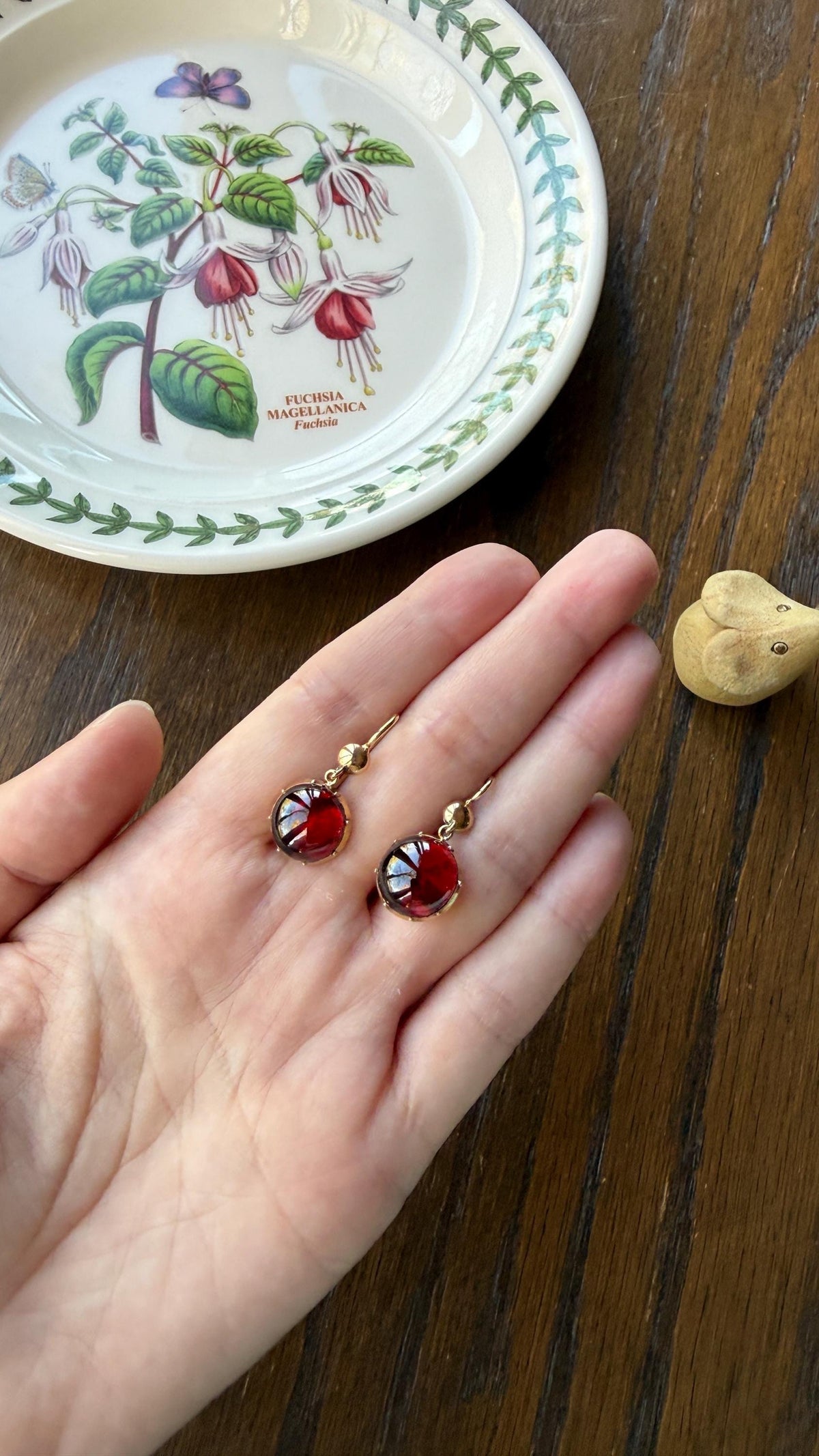 Antique Juicy GARNET Earrings French 18k Gold Collet Set Dangle Glowing Gumdrops Holiday Gift Crimson Berry Red Drops Georgian Victorian