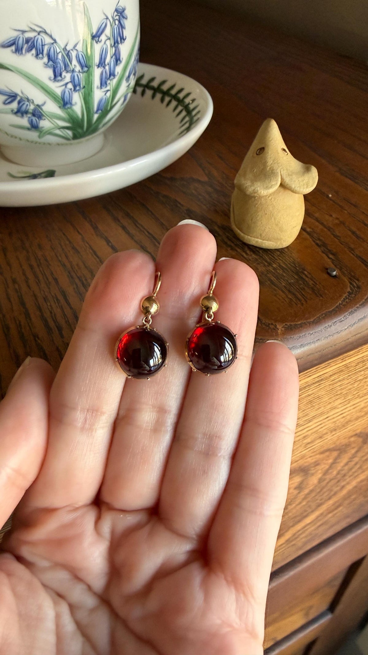 Antique Juicy GARNET Earrings French 18k Gold Collet Set Dangle Glowing Gumdrops Holiday Gift Crimson Berry Red Drops Georgian Victorian