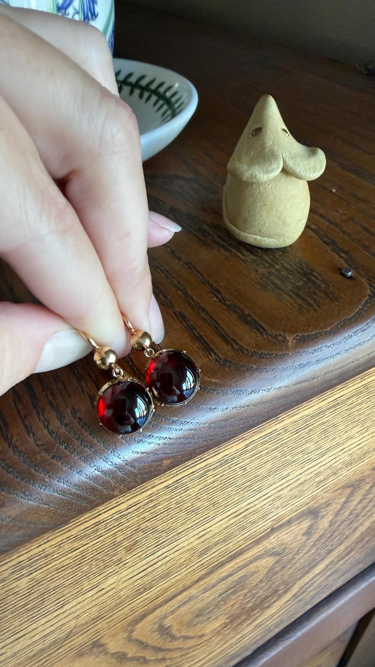 Antique Juicy GARNET Earrings French 18k Gold Collet Set Dangle Glowing Gumdrops Holiday Gift Crimson Berry Red Drops Georgian Victorian