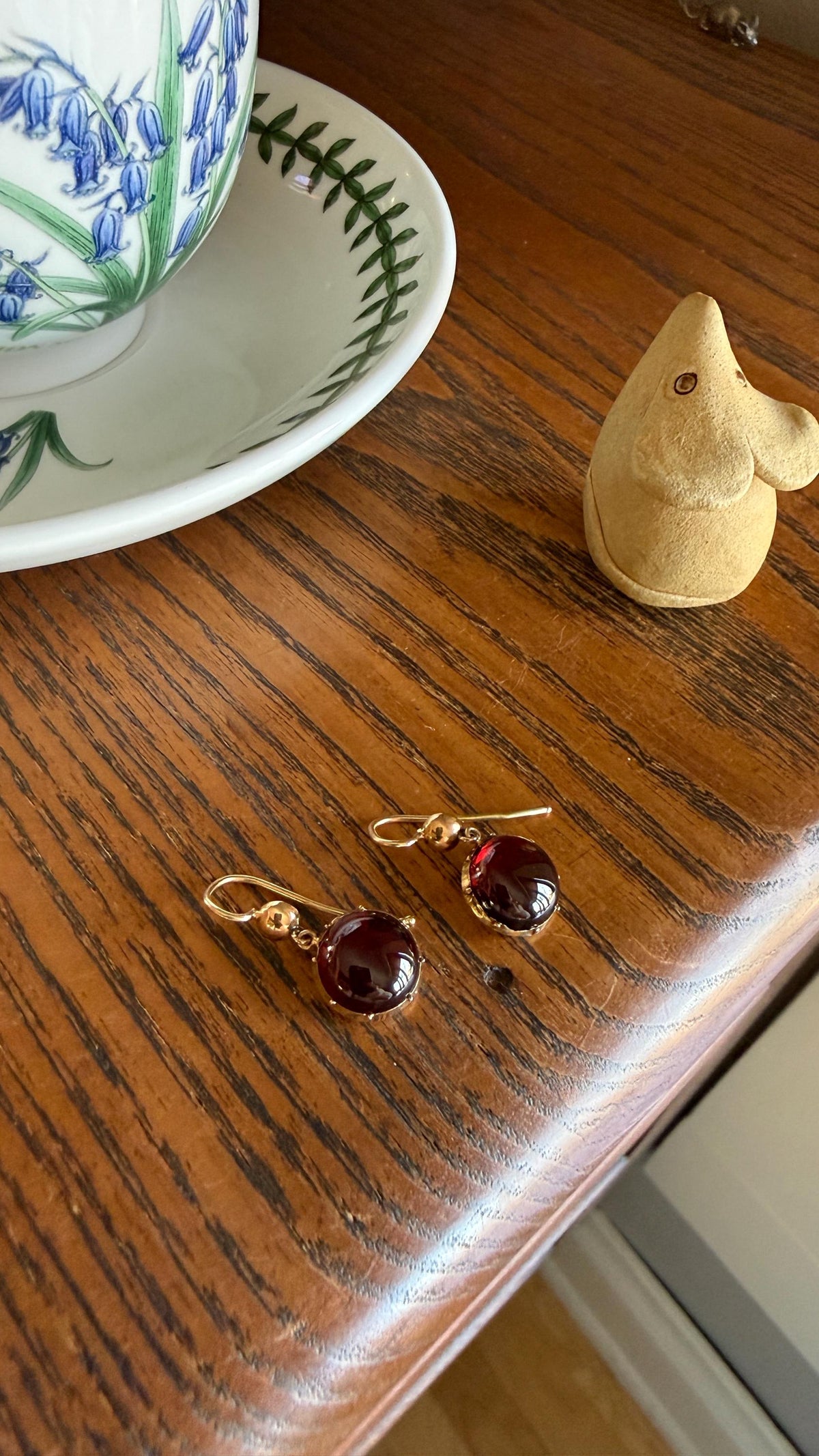 Antique Juicy GARNET Earrings French 18k Gold Collet Set Dangle Glowing Gumdrops Holiday Gift Crimson Berry Red Drops Georgian Victorian