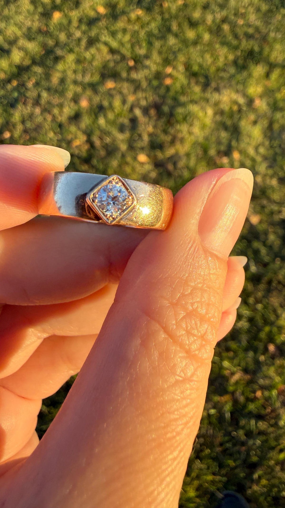 Vintage Eye Clean Natural Old Mine Cut DIAMOND Wide Band Ring 14k Gold Solid Square Bezel Unisex Stacker