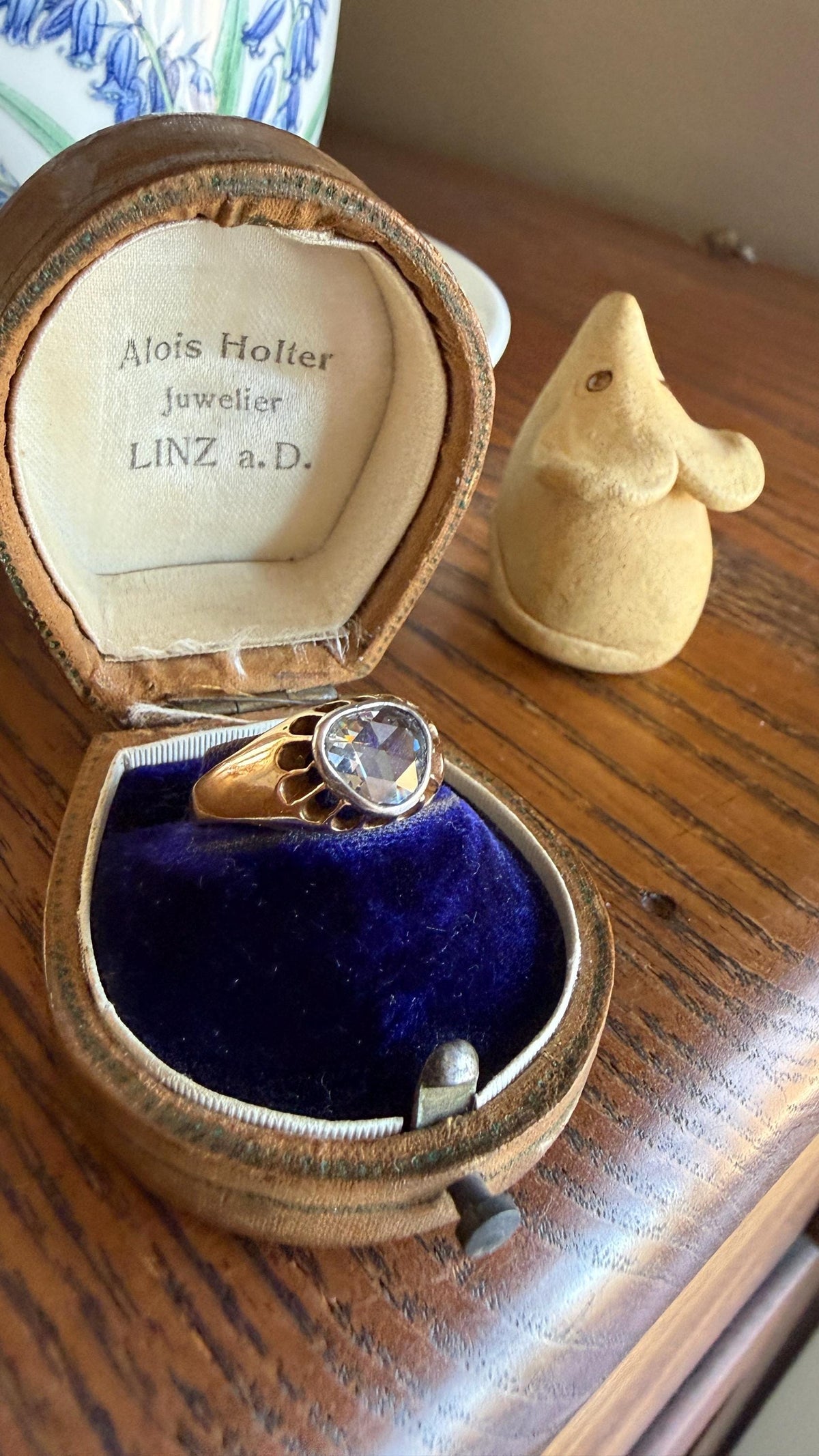 Antique Natural Rose Cut DIAMOND Open Back Ring 18k Gold 1+ Carat Face Up Eye Clean Spready Freeform Triangle Belcher Gypsy Buttercup Band