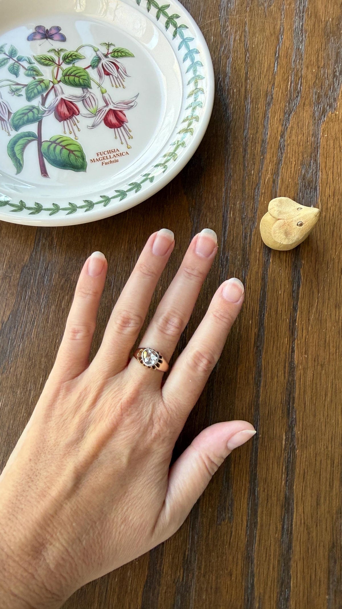 Antique Natural Rose Cut DIAMOND Open Back Ring 18k Gold 1+ Carat Face Up Eye Clean Spready Freeform Triangle Belcher Gypsy Buttercup Band