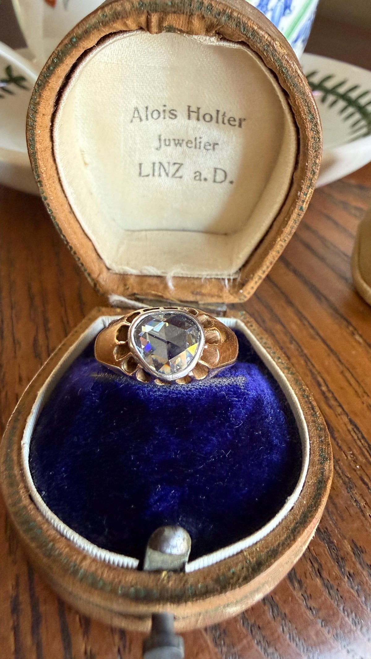 Antique Natural Rose Cut DIAMOND Open Back Ring 18k Gold 1+ Carat Face Up Eye Clean Spready Freeform Triangle Belcher Gypsy Buttercup Band