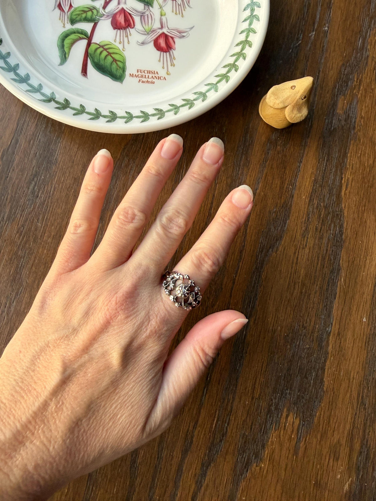 Ornate Victorian Antique Lacy Floral Vine 14k Gold Silver Rose Cut Diamond Ring Scrolled Wide Band Stacker