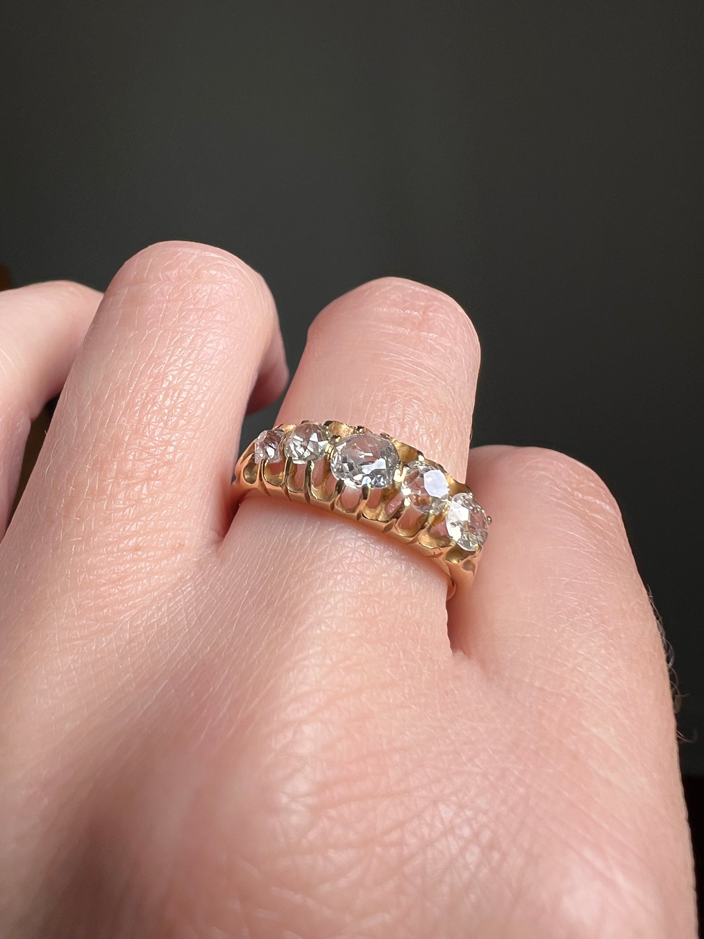 1 Carat Victorian ANTIQUE Five Stone Stacker Band Ring Old Mine Cut DIAMONDS Transitional Cut Buttercup Belcher