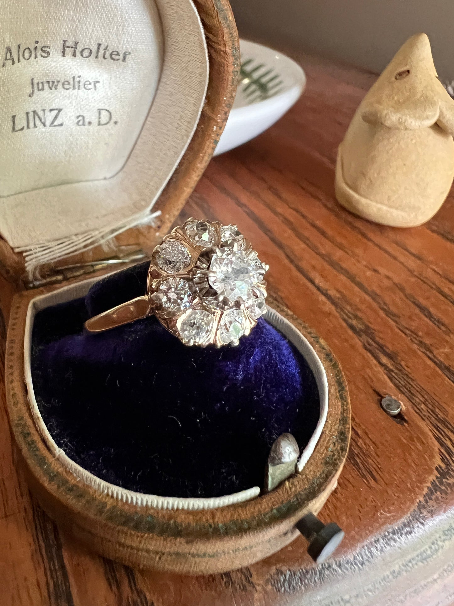 Daisy CLUSTER Ring 1 1/2 Carat Old Mine Cut Diamond Halo 18k Gold French Antique Belle Epoque 1.5Ctw Tdw