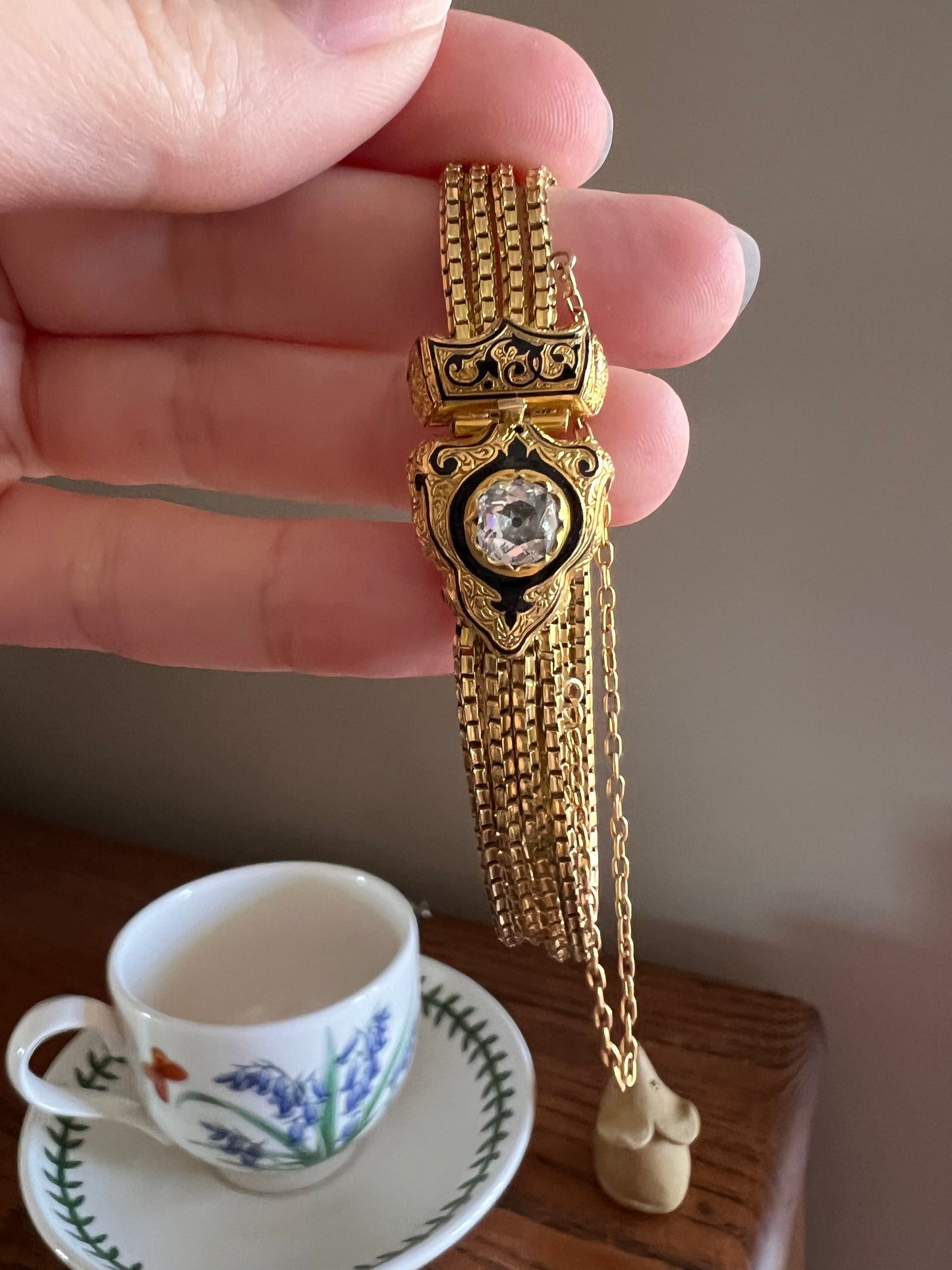 Rare VICTORIAN Antique French .75 Carat Old Mine Cut DIAMOND Bracelet in Box