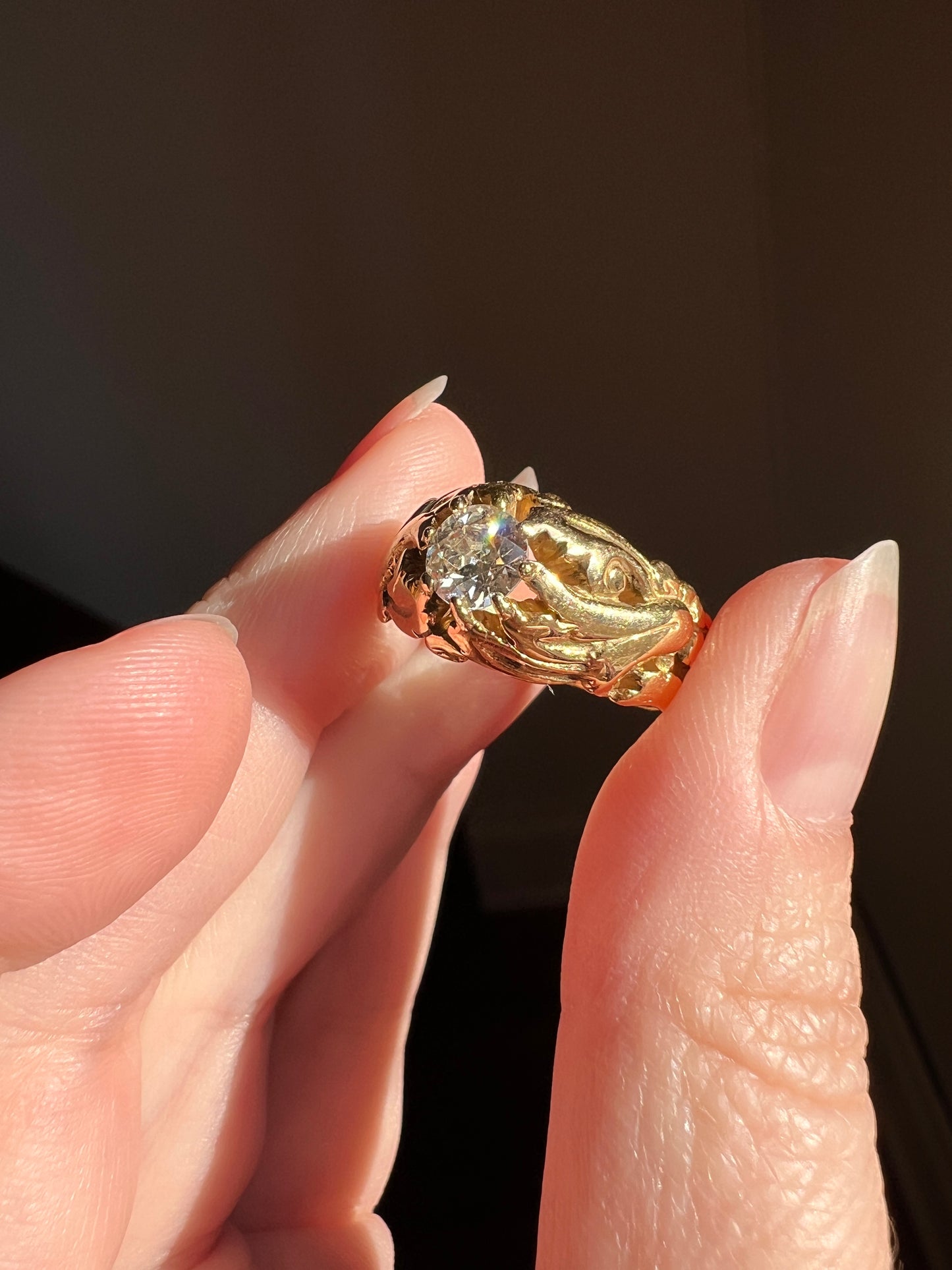 HEAVY French Antique .5 Carat Transitional Cut DIAMOND Swirl GYPSY Ring 9.5g 18k Gold Chunky Stacker Unisex