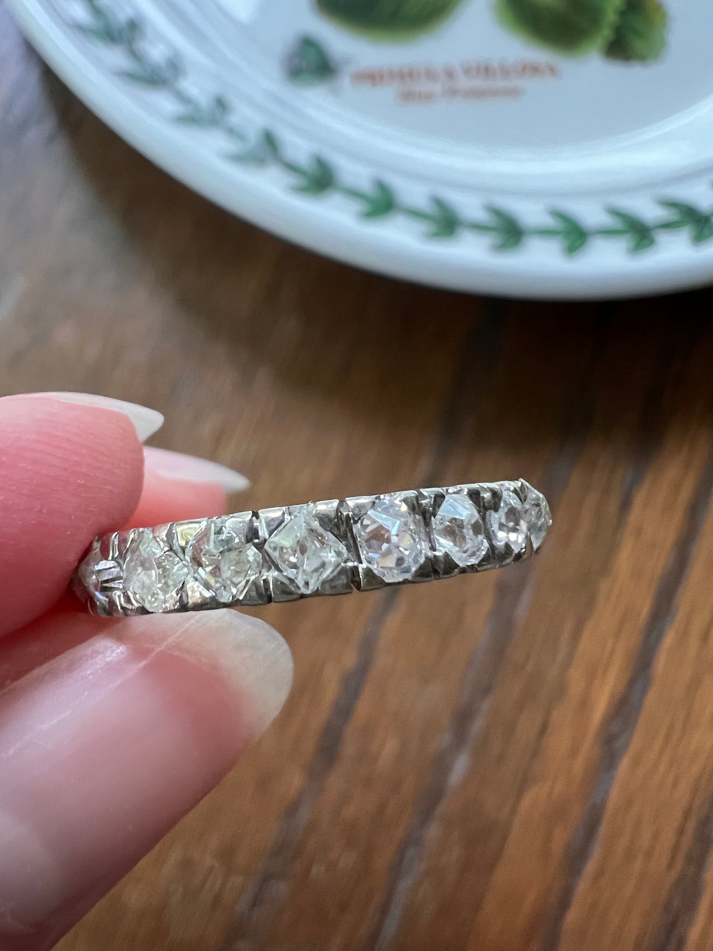 Chunky French Antique Art Deco 1.7 Carat Tall Square Old Mine Cut DIAMOND FuLL ETERNITY Band Ring 18k White GOLD