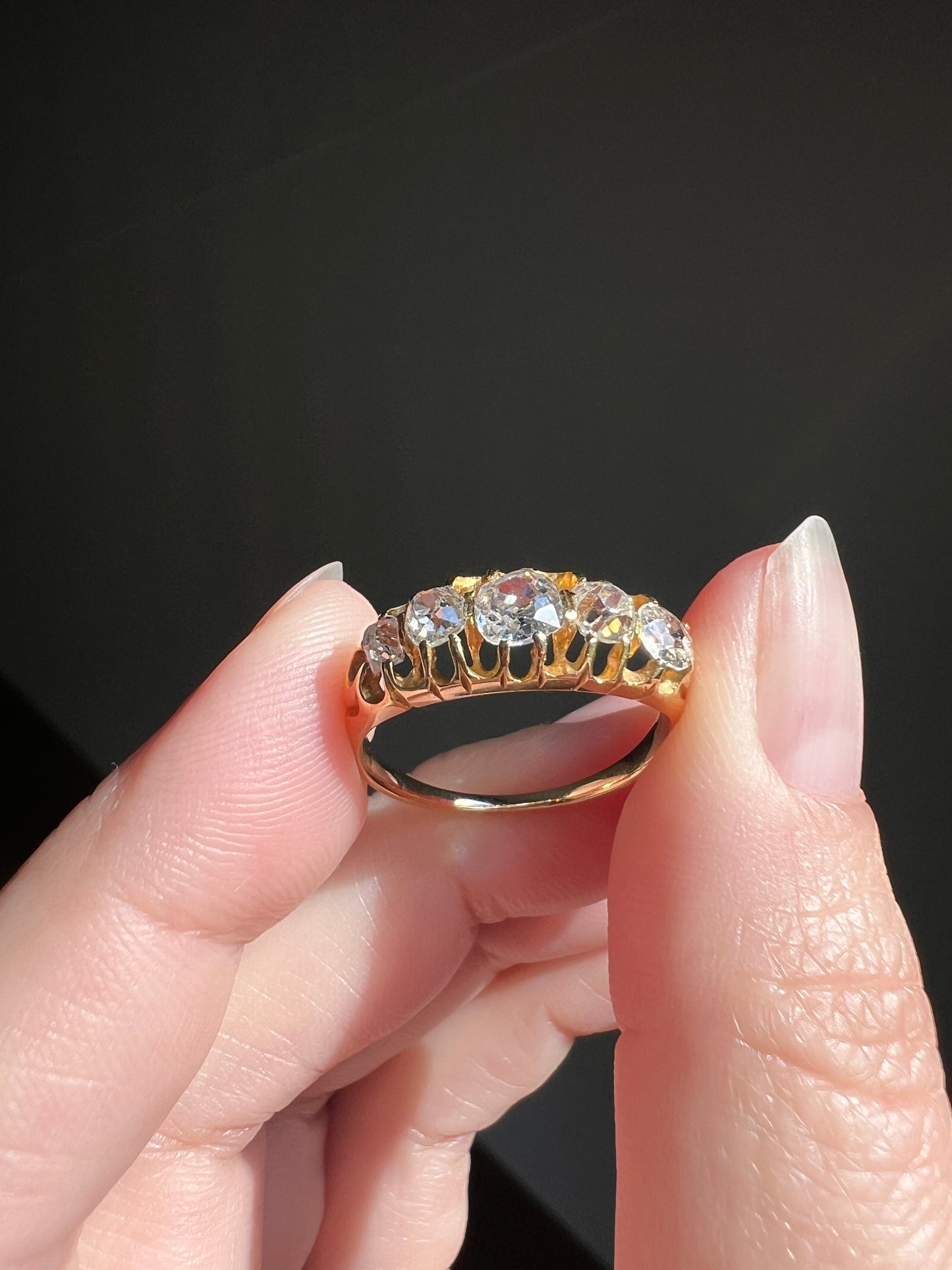 1 Carat Victorian ANTIQUE Five Stone Stacker Band Ring Old Mine Cut DIAMONDS Transitional Cut Buttercup Belcher