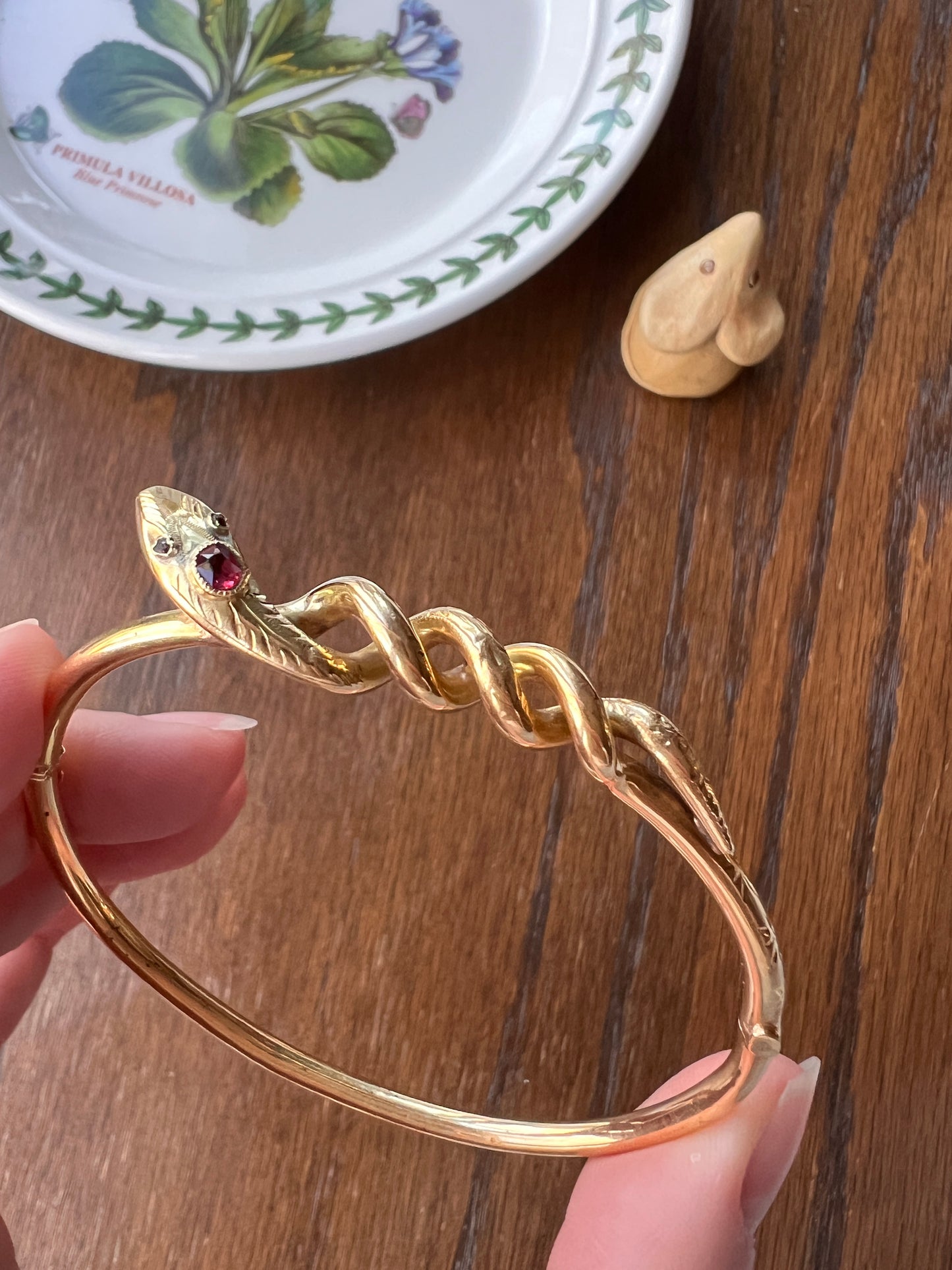 Coiled SNAKE Bangle Bracelet French ANTiQUE 8.2g 18k GOLD Ruby Head Eyes Figural ViCTORIAN