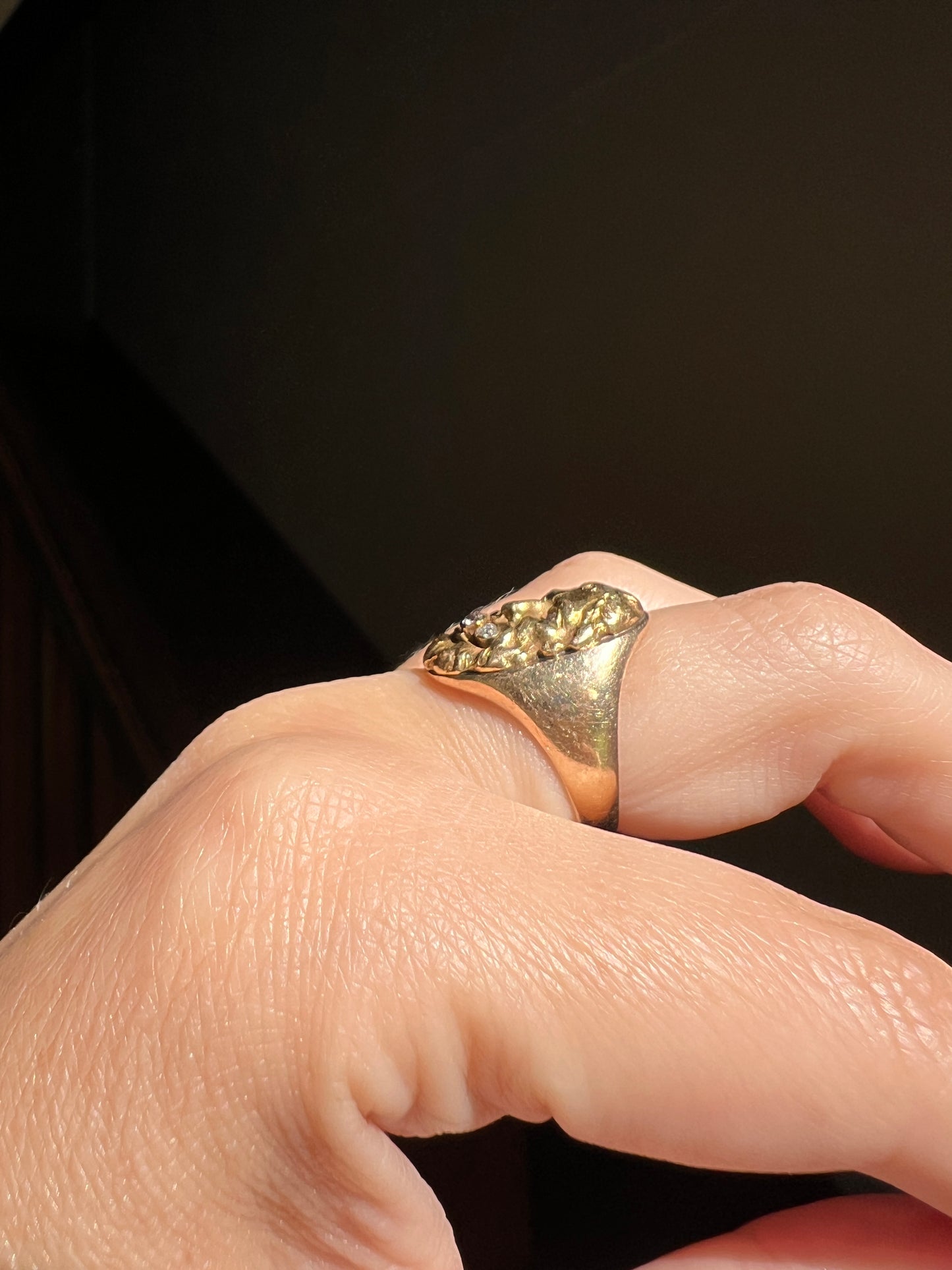 Unique FACE Figural Ring 14k Gold Diamonds