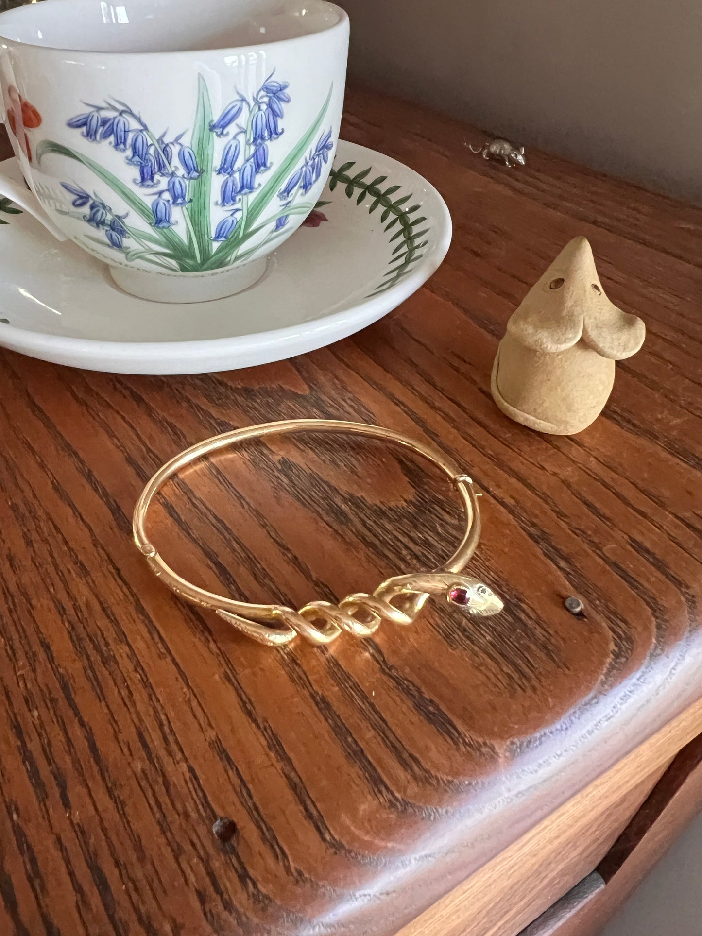 Coiled SNAKE Bangle Bracelet French ANTiQUE 8.2g 18k GOLD Ruby Head Eyes Figural ViCTORIAN