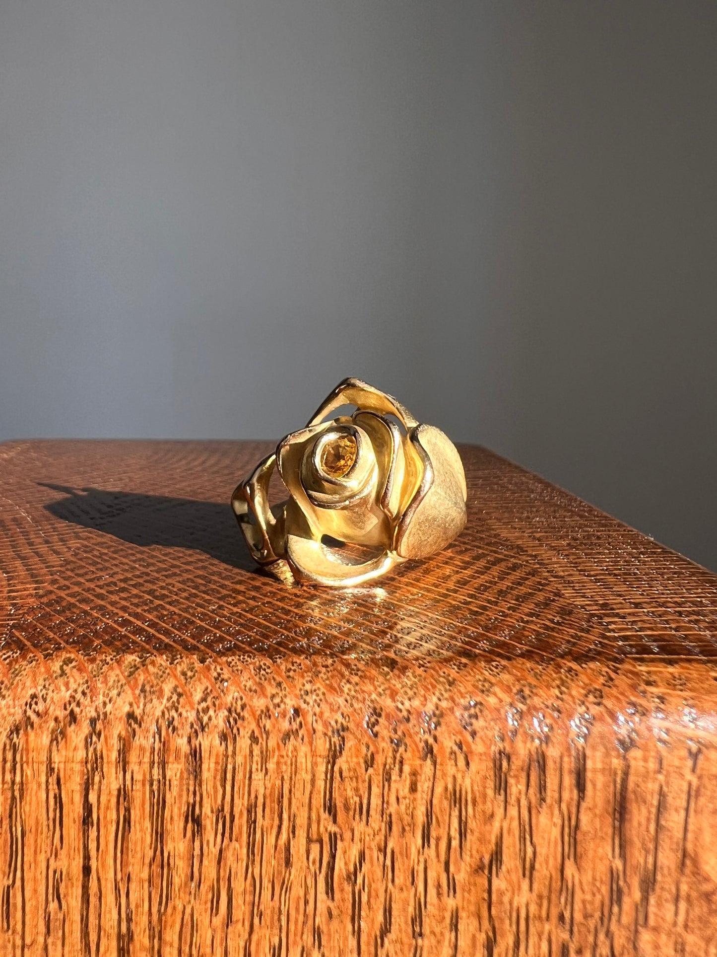 XL Figural ROSE Ring Very HEAVY 17.1g 18k Gold Solid Vintage Floral Yellow Sapphire Chunky